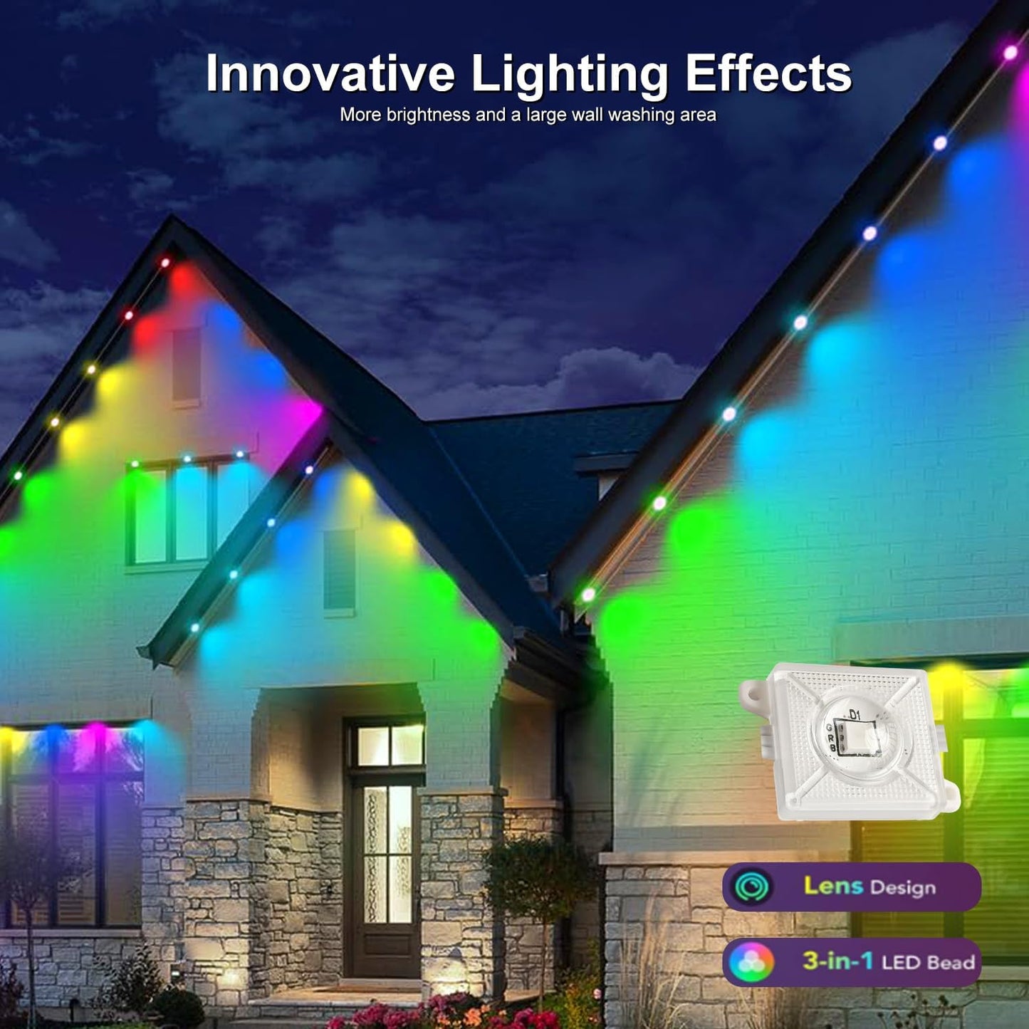 Permanent Outdoor Lights,Intelligent RGB+IC Outdoor Lights with a Wide Range of Scene Modes, IP67 Waterproof for Christmas Decorations,with App/Remote Control (100FT)