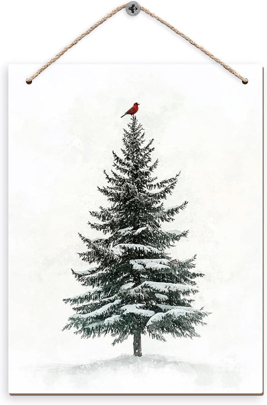DUXMNAMG Christmas Winter Tree Bird Hanging Wooden Signs 10x8, Christmas Wall Decor, Vintage Home Room Office Hanging Wall Decor