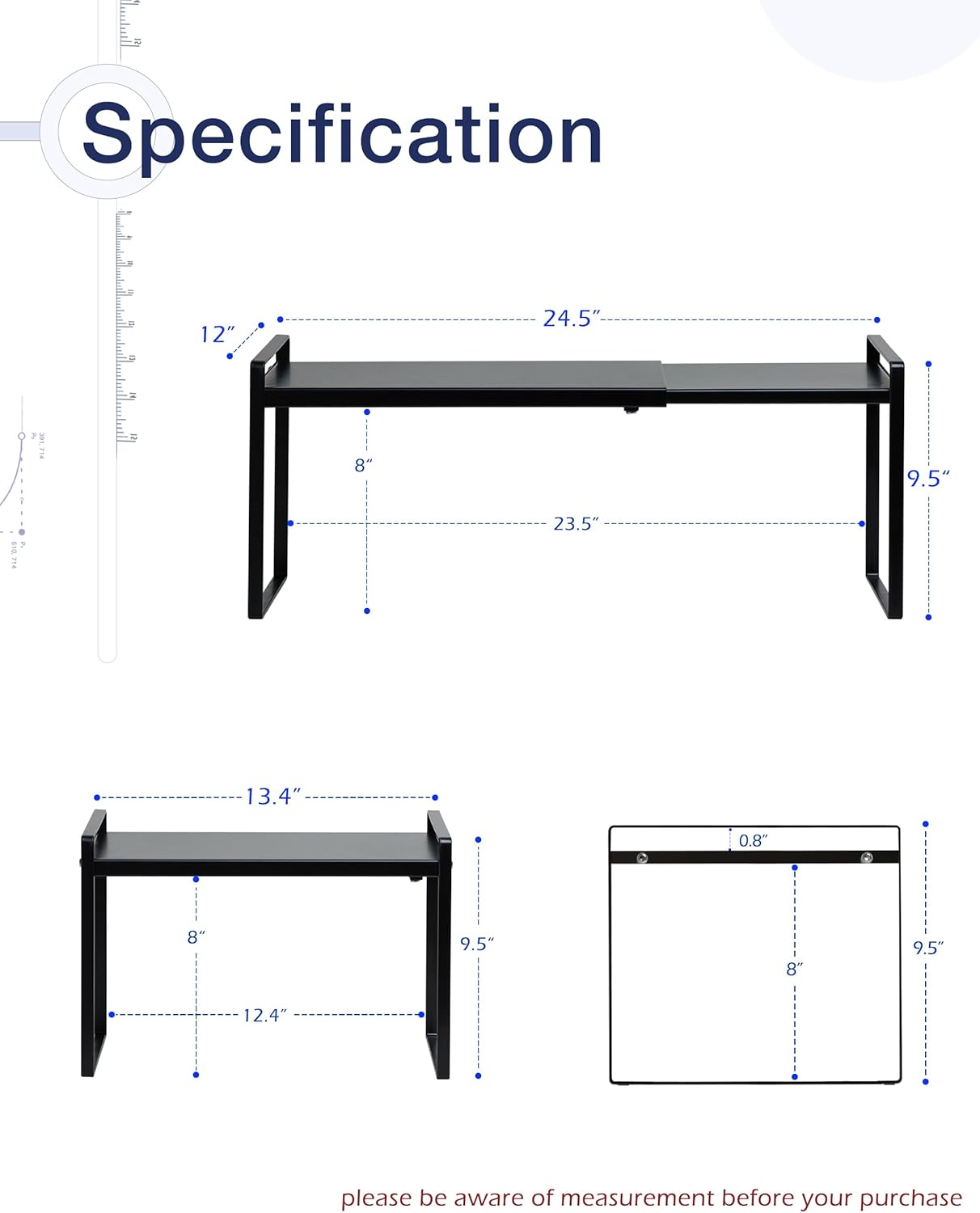 Nxconsu Expandable Cabinet Shelf Organizer Riser for Kitchen Pantry Cupboard Under Sink Countertop Home Storage Organization Rack Space Saver Freestanding Heavy Duty Nonslip Stackable Black X Large