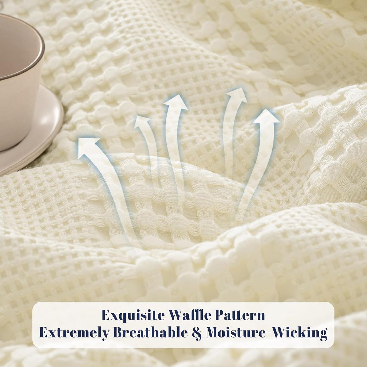 PHF Cooling Waffle Blanket King Size, Lightweight 60% Rayon Derived from Bamboo & 40& Cotton Breathable Blanket for Hot Sleepers, Soft and Luxury for Bed Couch and Sofa, 104"x90", Ivory