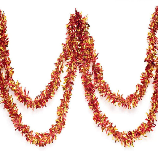 Anderson's Red & Gold Sparkle Glitter Metallic Tinsel Twist for Trailer Or Golf Cart, 4 inches Wide x 25 ft Long, Christmas, Birthday, Patriotic and Holiday Garland Decor for Parties and Parades