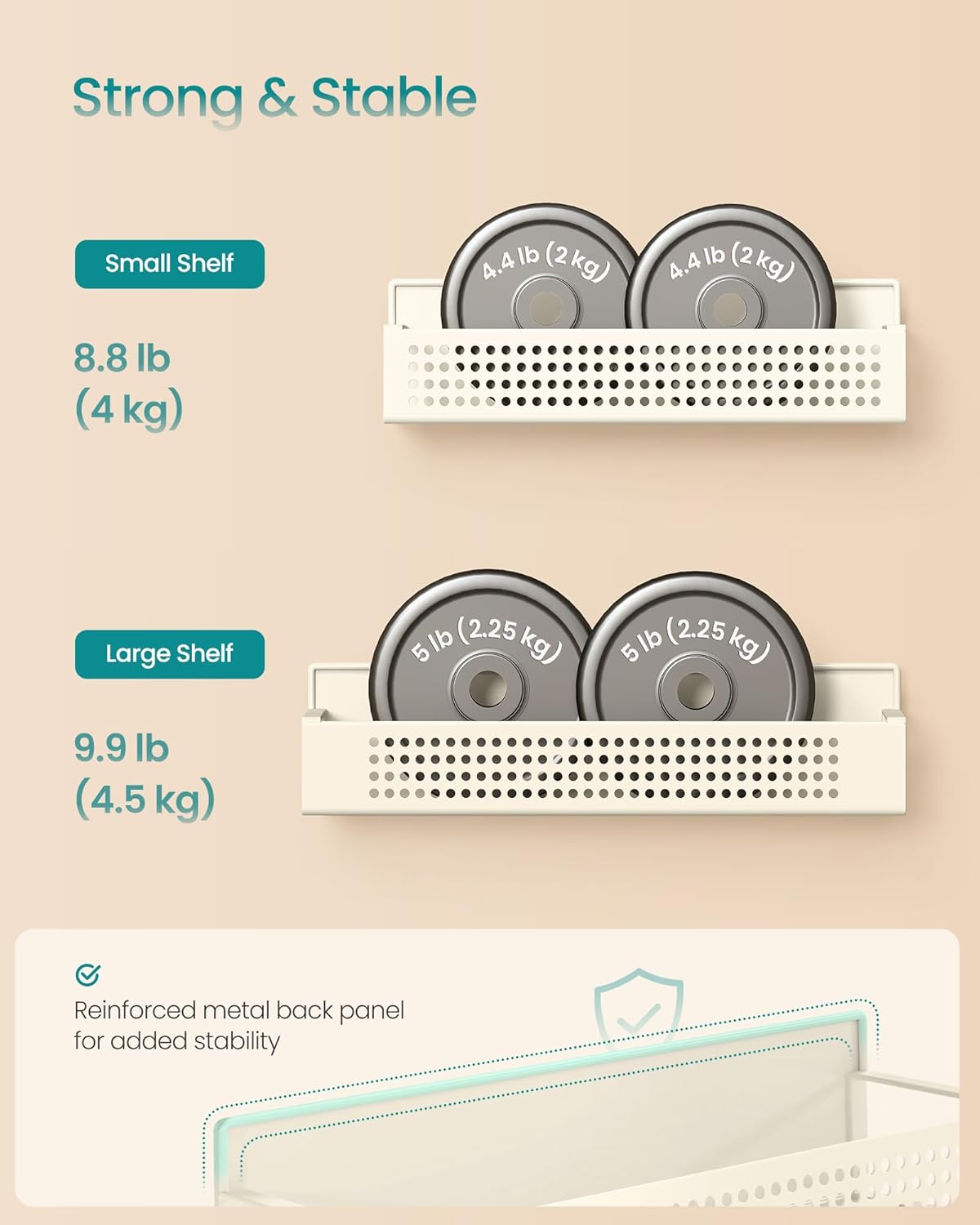 SONGMICS Magnetic Spice Rack for Refrigerator, Set of 4, 2 Large and 2 Small Kichen Magnetic Shelves for Microwave, Washing Machine, Spice Organizers, No Drilling Needed, Cream White UKCS061W01