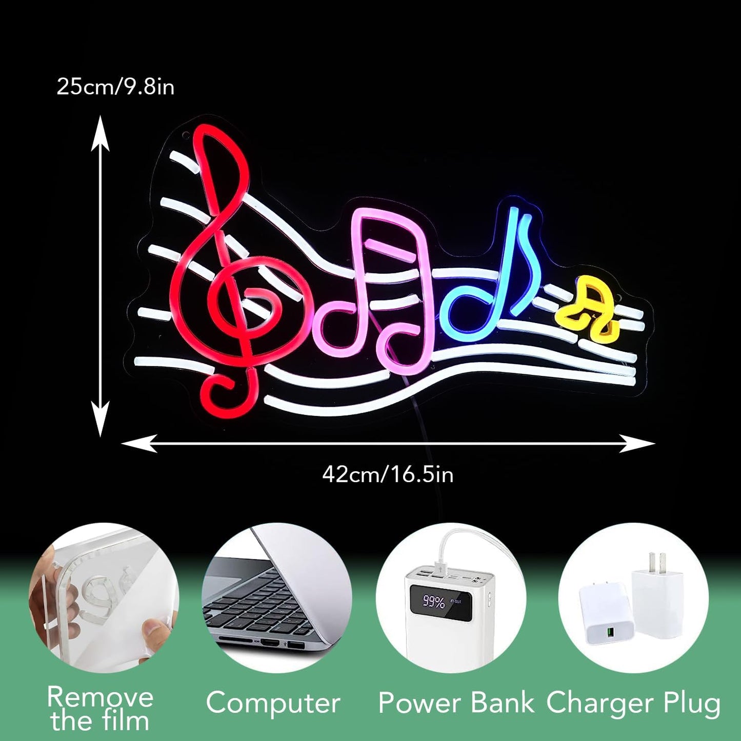 Musical Staff Note Neon Sign Led Music Neon Light for Wall Decor Dimmable USB Power Musical Light Up Sign for Music Studio Classroom Party Bar Bedroom