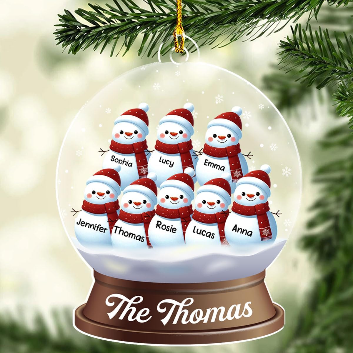 Personalized Family Christmas Acrylic Ornament 2024 - Custom Name Snowman Family Members up to 10 People, Snow Globe Ornament Gifts for Family Tree Decoration (A03, 10 Names)