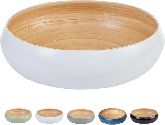 Fruit Bowl For Kitchen Counter, Decorative Bowl, Large Serving Bowl Or Fruit Basket For Kitchen Spun Bamboo (White)