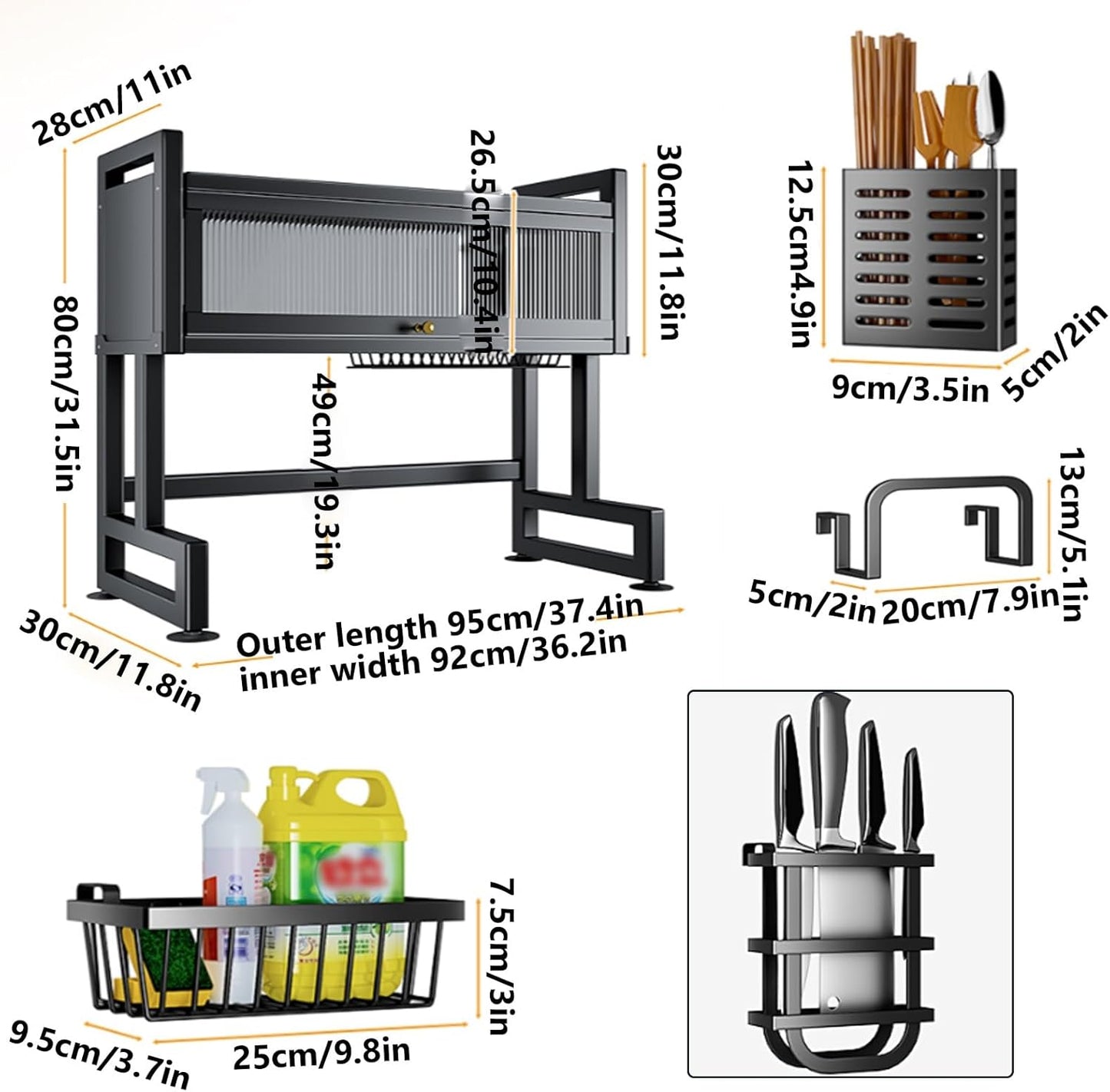 Home Furnishing Over The Sink Dish Drainer Drying Rack 3 Tier Over Sink Dish Rack for,oversink Dish Dry Rack,Space Saving Dish Drying Rack,Kitchen Sink Organizer countertop(White,95cm/37.4in)