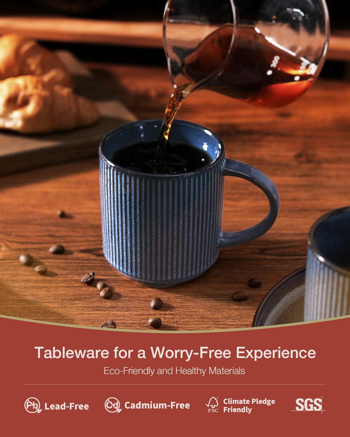 famiware Coffee Mug Set for 6, Star 12 oz Catering Mugs Cup Set with Handle for Coffee, Tea, Cocoa, Milk - Ceramic Stoneware Drinkware Set, Nebulas Blue