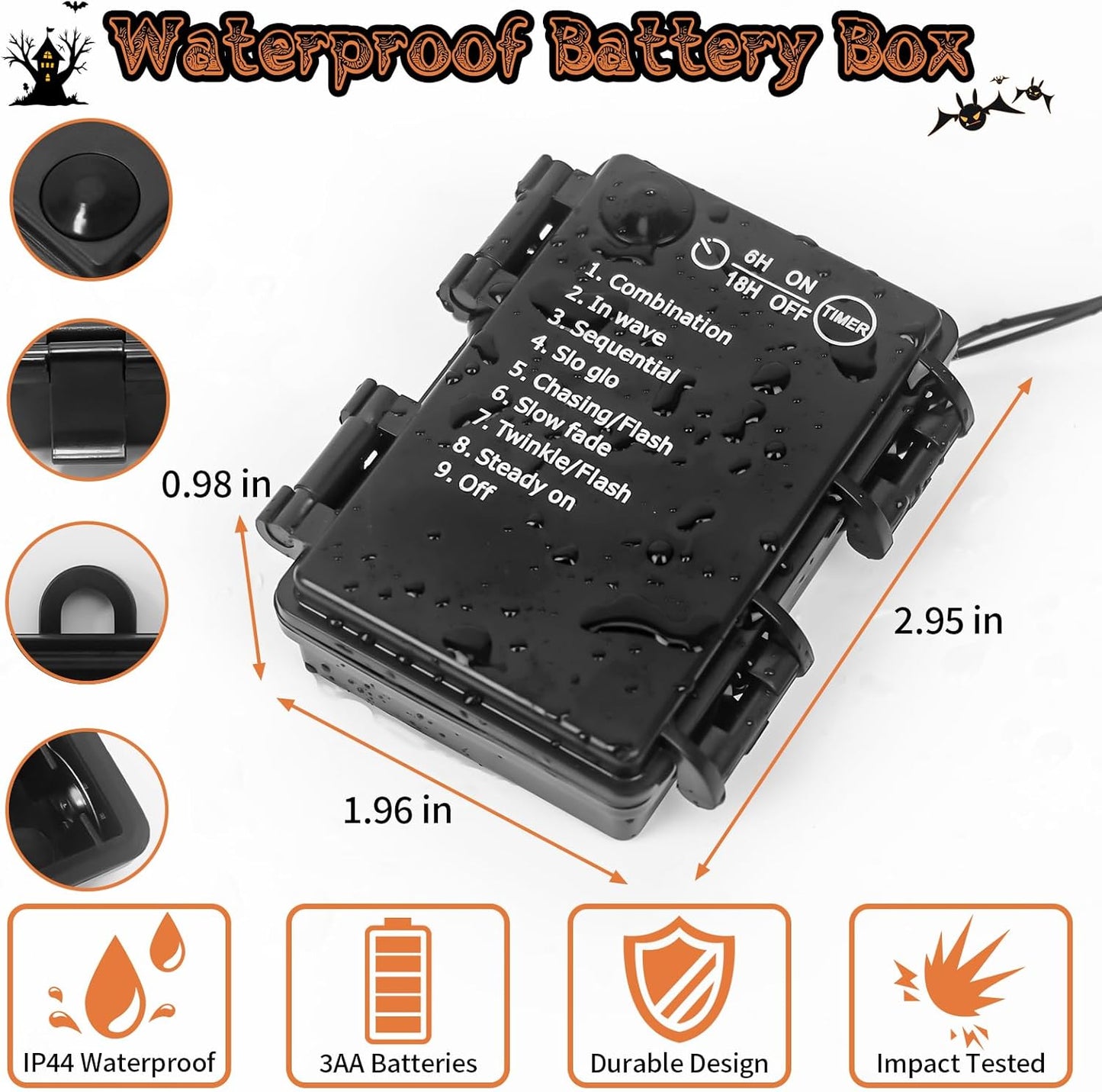 Halloween Horror Atmosphere Lights, Orange&Purple LED String Lights with 9.9FT Creepy Black Gauze, Battery Powered with Timer & 8 Flashing Modes (Orange)