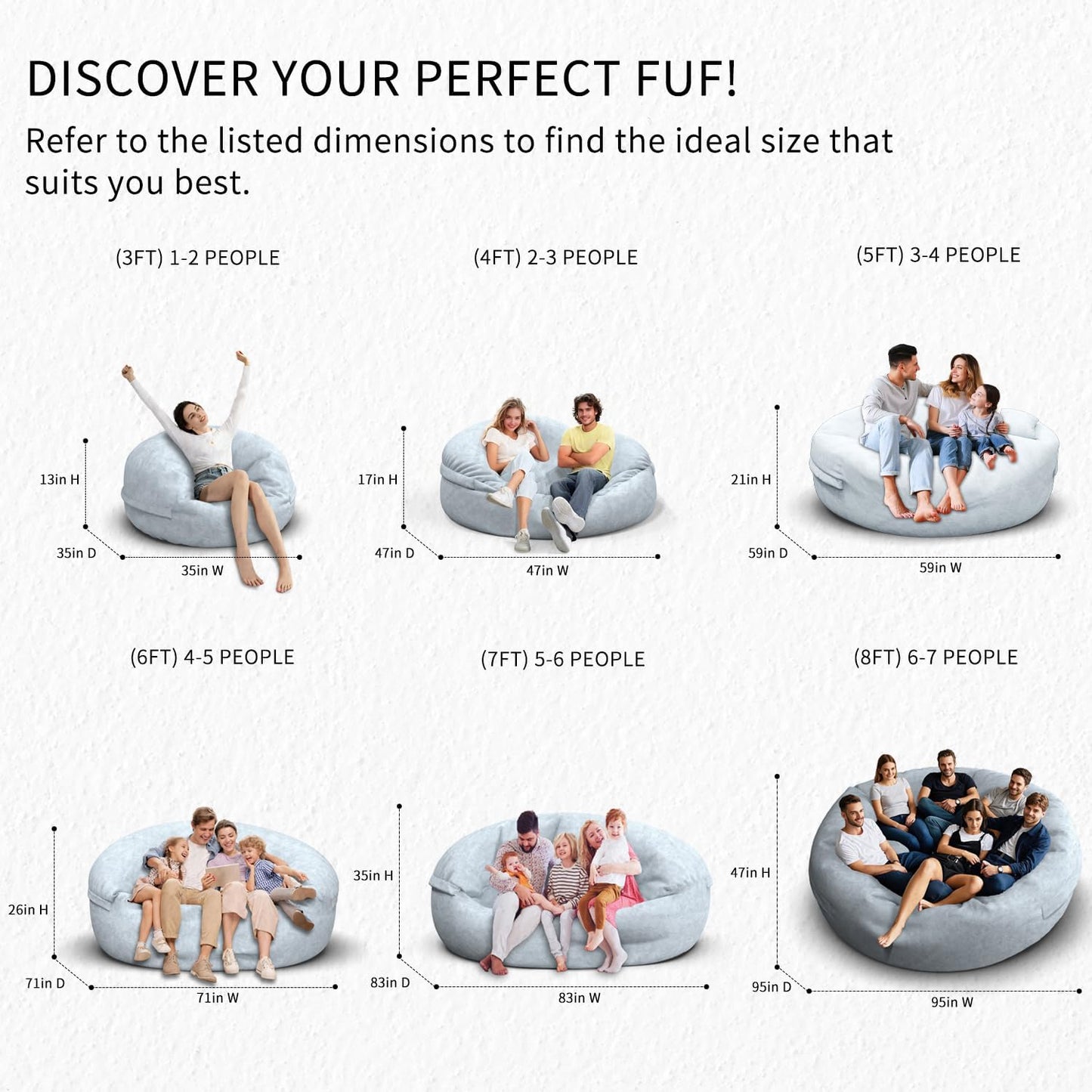 Bean Bag Chair for Adults 3FT,Soft Removable Cover for Teens/Girls Bedroom,Fluffy Giant Round Floor Beanbag Lounger Chairs (No Filler,Light Gray)