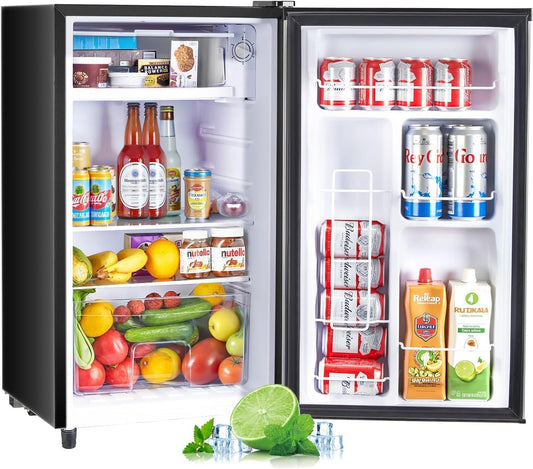 Atilioo Upgraded Mini Fridge with Freezer 3.2 Cu.Ft Compact Dorm Refrigerator Small Cooler for Bedroom Office, Single Door Adjustable Thermostat Low Noise, 17.5" D x 17.7" W x 31.5" H, Black