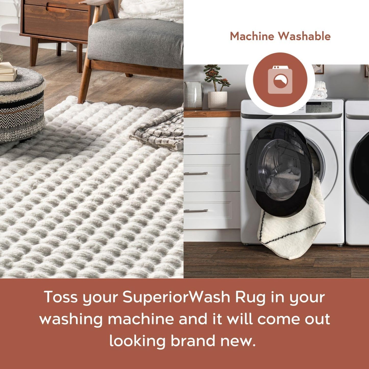 nuLOOM Jeni Solid Faux Rabbit Machine Washable Runner Rug, 2' 6" x 10', Off-White