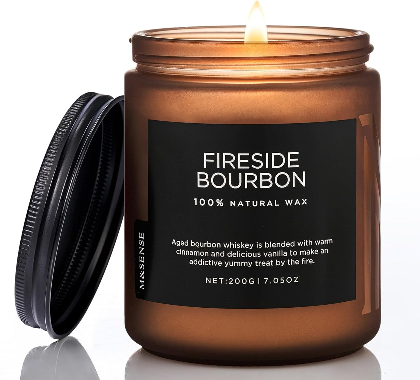 M&SENSE Fireside Bourbon Clean Non-Toxic Soy Wax Campfire Smoky Candle, Cotton Fall Scented Candle for Home Decor, 7.05oz Up to 50 Hours Burn Time Aromatherapy Gift for Bathroom