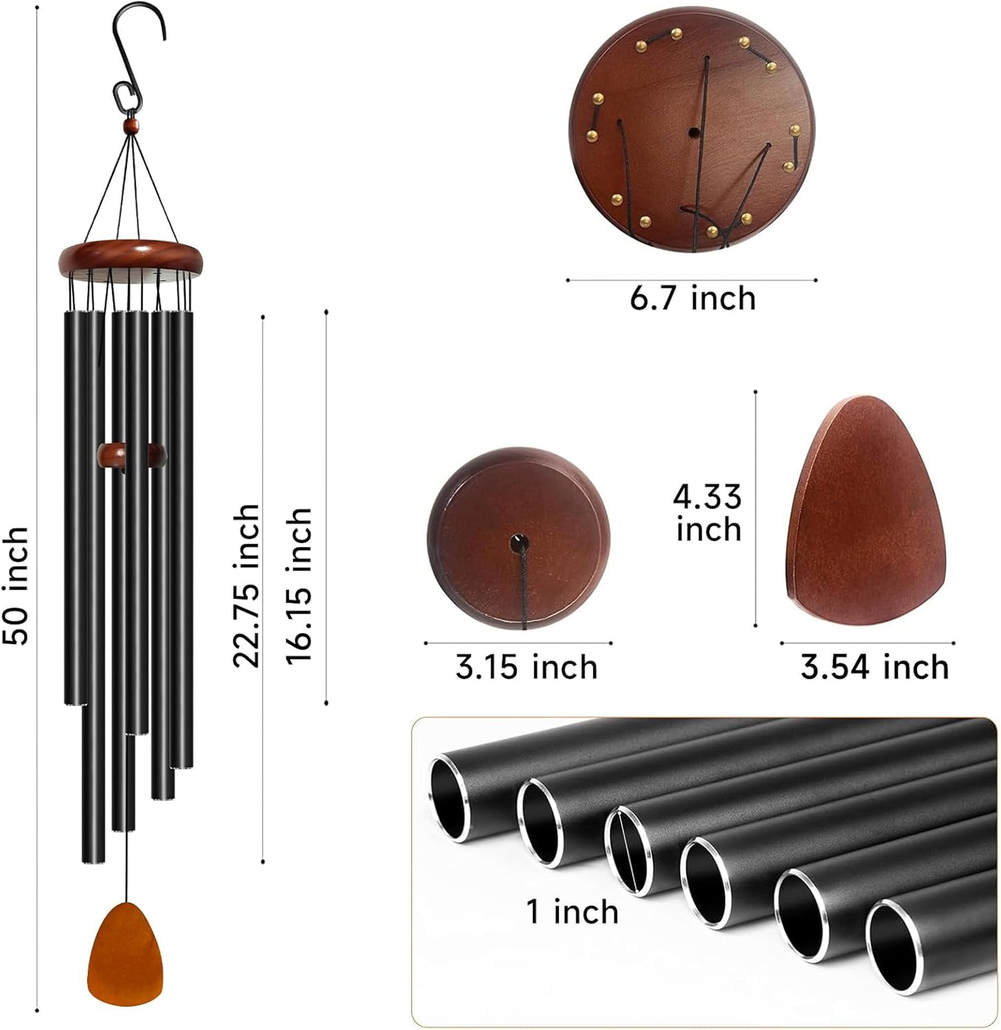 Wind Chimes for Outside Deep Tone, 50 inch Large Wind Chimes, 6 Heavy Duty Tubes Aluminium Metal Extra Large Wind Chime, Decoration for Garden, Patio, Yard, Gift for Mother's Day(Waterdrop)