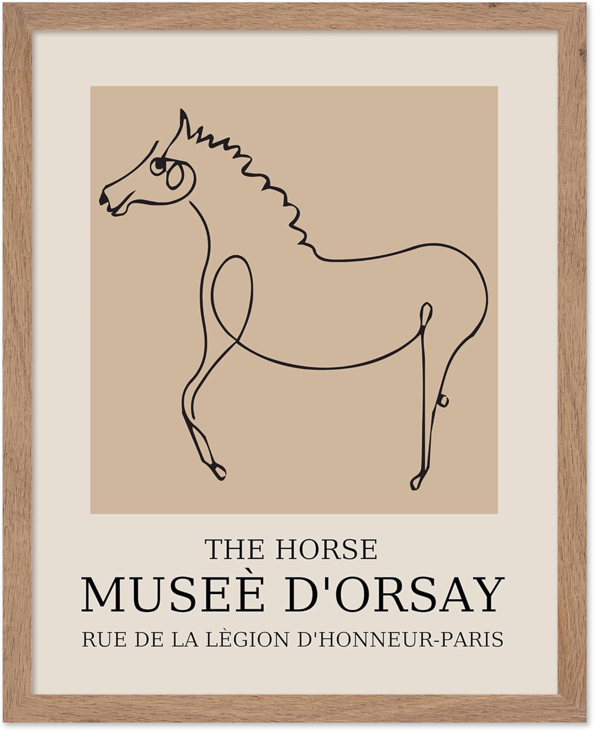 Poster Master Vintage Poster - Retro Minimalist Print - Gift for Artist, Friend - Horse, Line Drawing, Sketch, Abstract - Wall Decor for Living Room, Bedroom, 11x14 Beige Framed