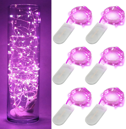 [6-Pack] 7Feet Starry String Lights,Fairy String Lights 20 Micro Starry Leds On Silvery Copper Wire 2pcs CR2032 Batteries Included,Works for Wedding Centerpiece,Party,Christmas Table Decor (Pink)