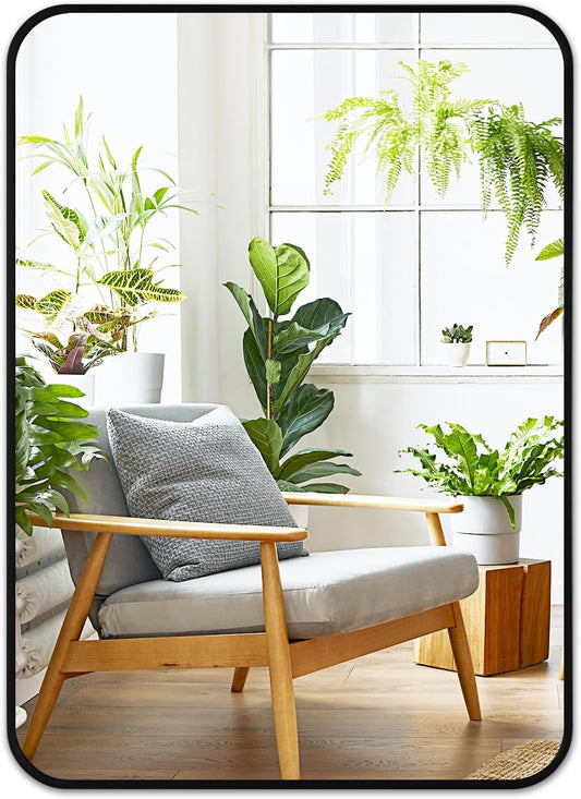 Fabuday Black Bathroom Mirror for Over Sink - 20x28 Rounded Rectangle Wall Mirror, Matte Metal Framed Vanity Rectangular Mirrors for Bedroom, Living Room, Entryway Decor, Horizontally/Vertically