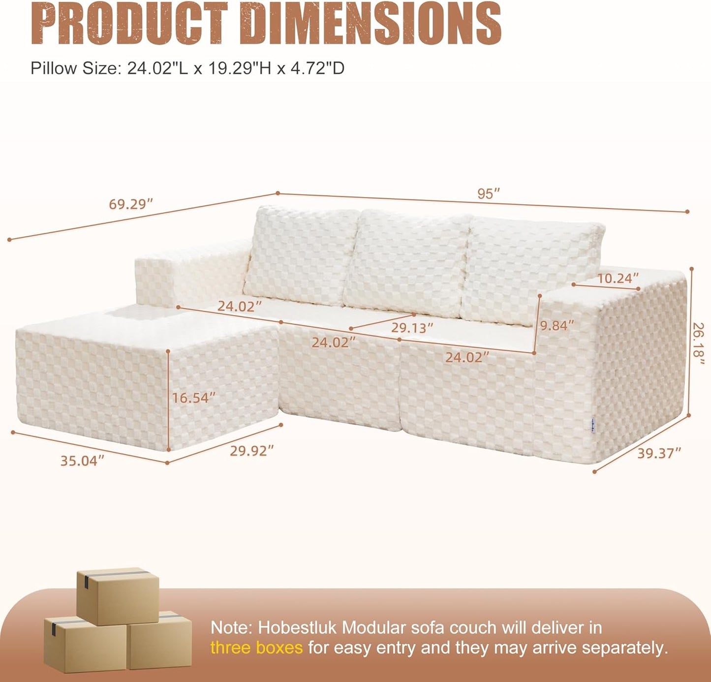 Hobestluk Modular Sectional Sofa Memory Foam Couch Oversized Sectional Sofa 3-Seater with Chaise Cloud Couch with Removable Cover L Shape Sofa for Living Room (Plush White, 3-Seater with Chaise)