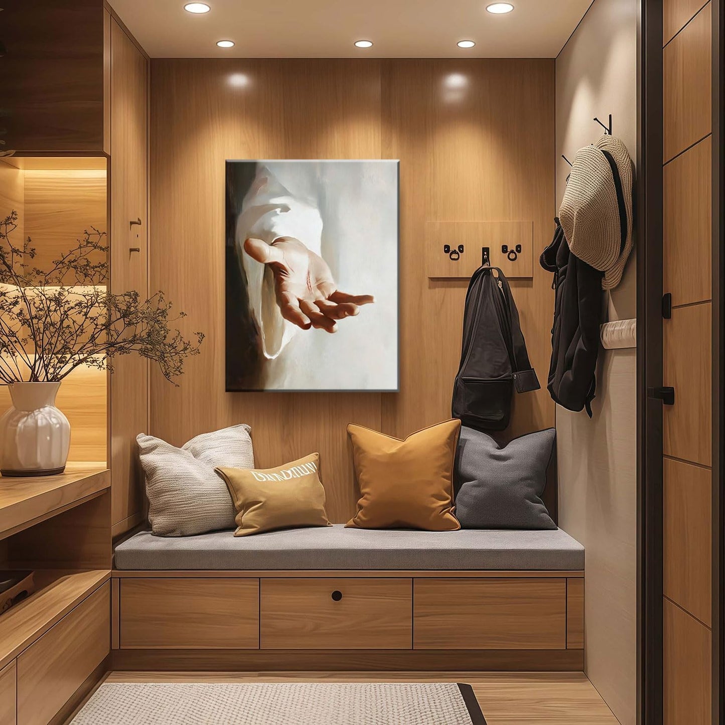 Framed Canvas Jesus Hands Wall Decor Wall Art Gallery Decor Unique Print Wall Decor for Living Room Bedroom Church Home Decor 12x16 Inch Ready to Hang