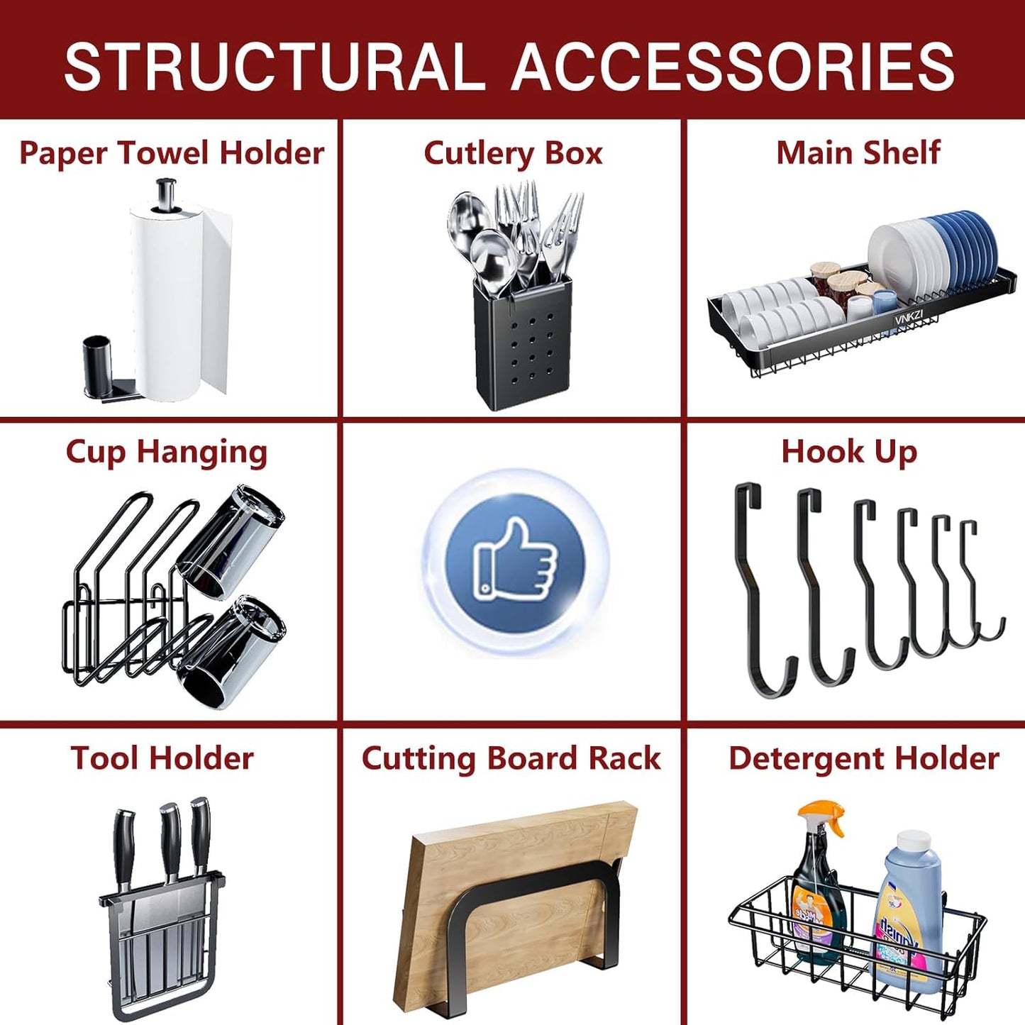 VNKZI Over Sink Dish Drying Rack, 2 Tier Full Stainless Steel Storage Adjustable Length (25.98'' to 36.61'') Kitchen Rack, Multifunctional Expandable Counter Organizer, Space Saver Dish Rack