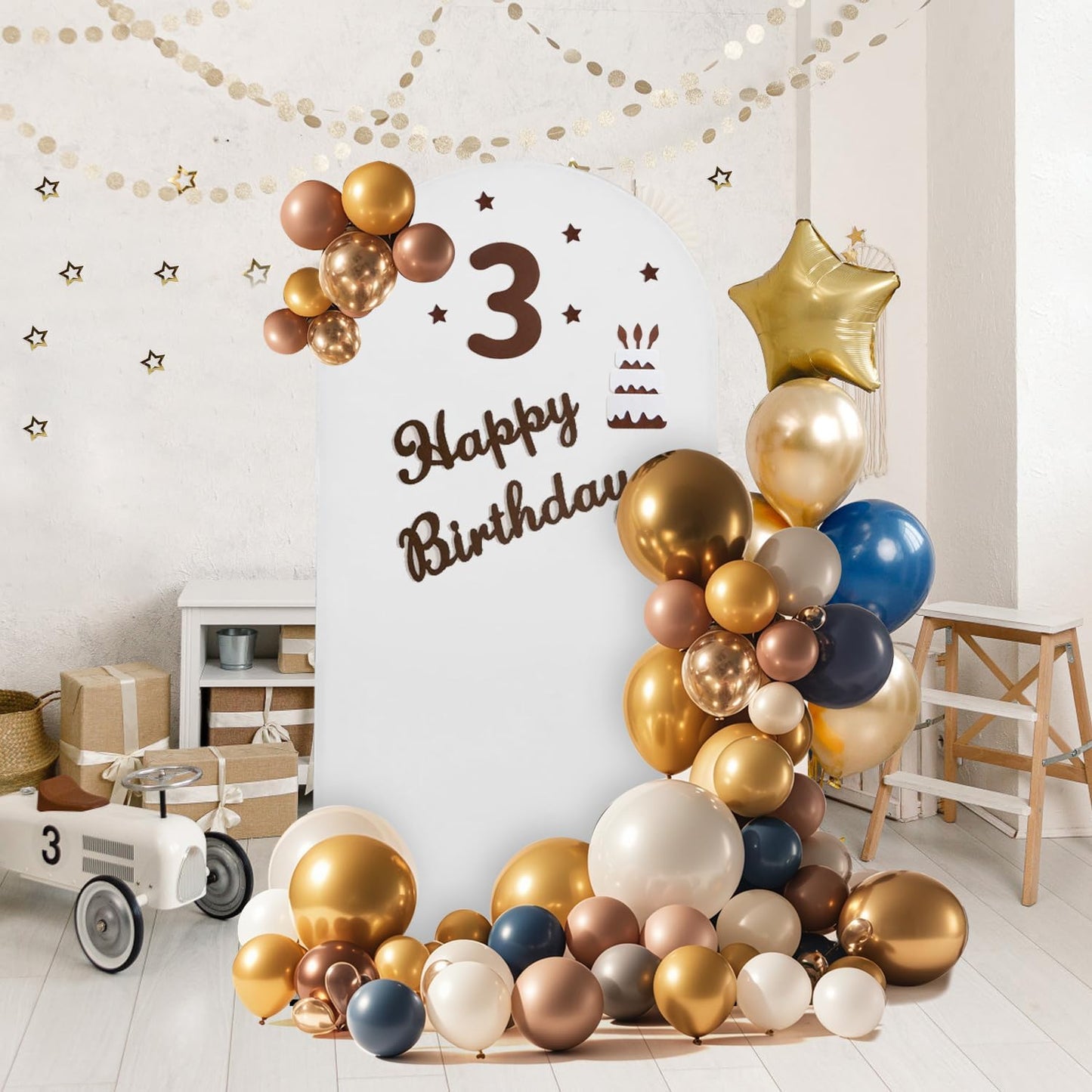 Arch Backdrop Stand and Cover Set, 2 Metal Balloon Arch Backdrop 7.2ft 6ft, Gold Arched Stand Frame for Wedding, Parties,Birthday, Backdrop Decorations (White,7.2ft+6ft)