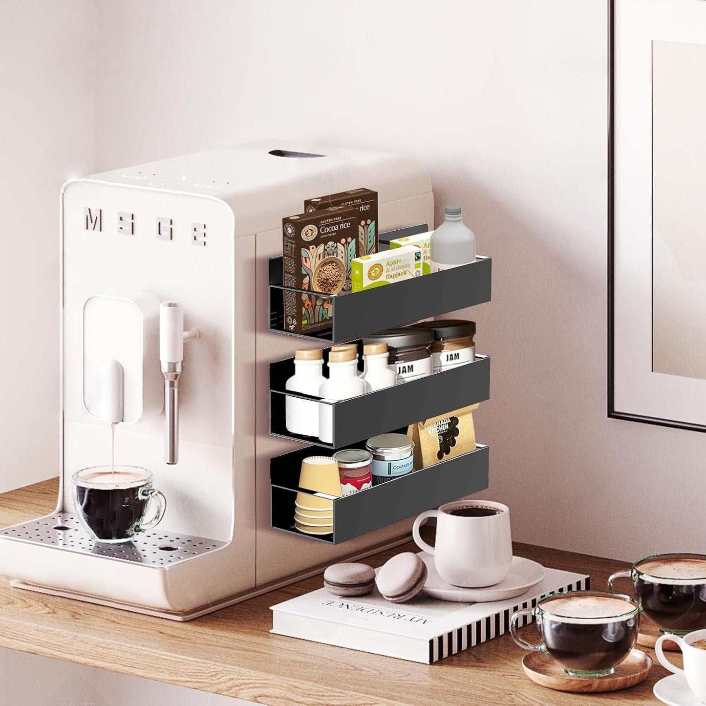 Magnetic Spice Rack Organizer for Fridge Seasoning Organizer for Kitchen storage with Screw or Adhesive Hanging,Magnetic Shelf with Hook for Refrigerator and Oven (6pack)