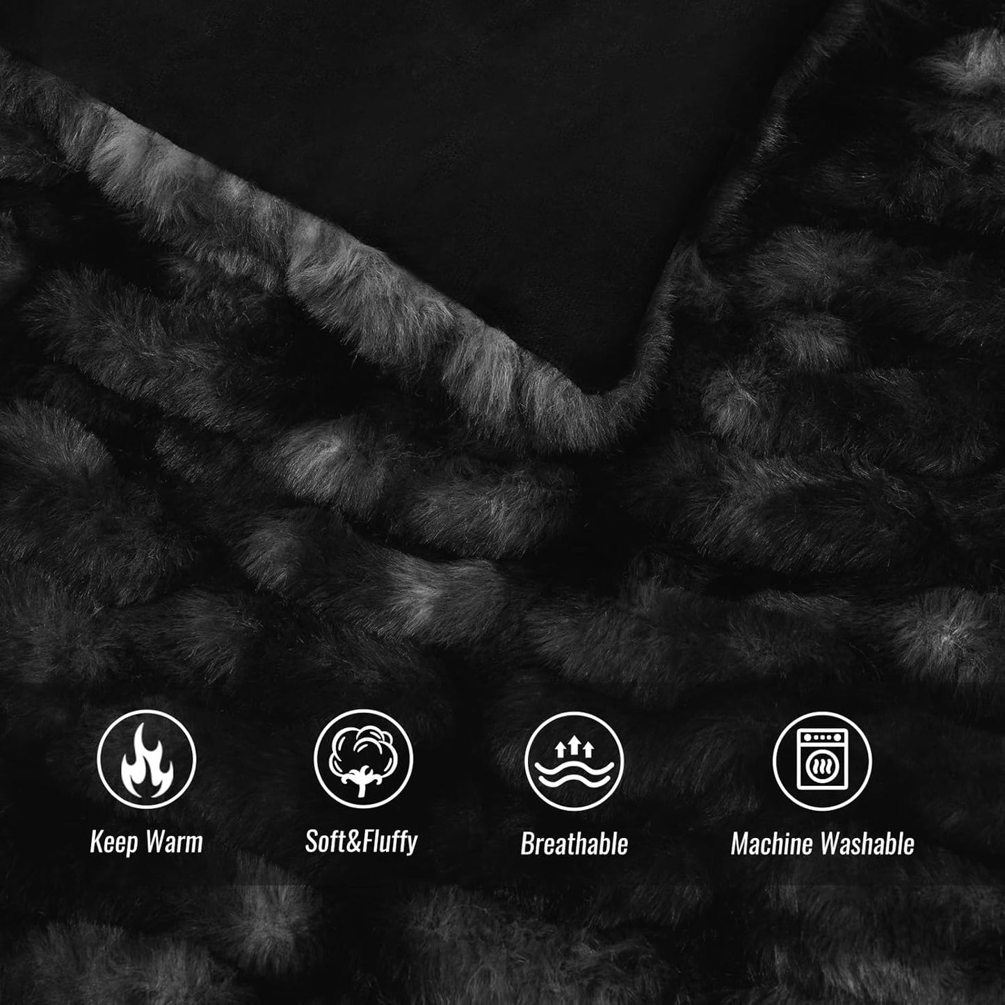 Ultra Soft Luxury Faux Fur Twin Blanket for Counch,Fuzzy Fluffy Plush Warm Cozy Elegant Wrinkled Blanket for Sofa Bedroom Living Room,（60"x80",Tie-dye Black）