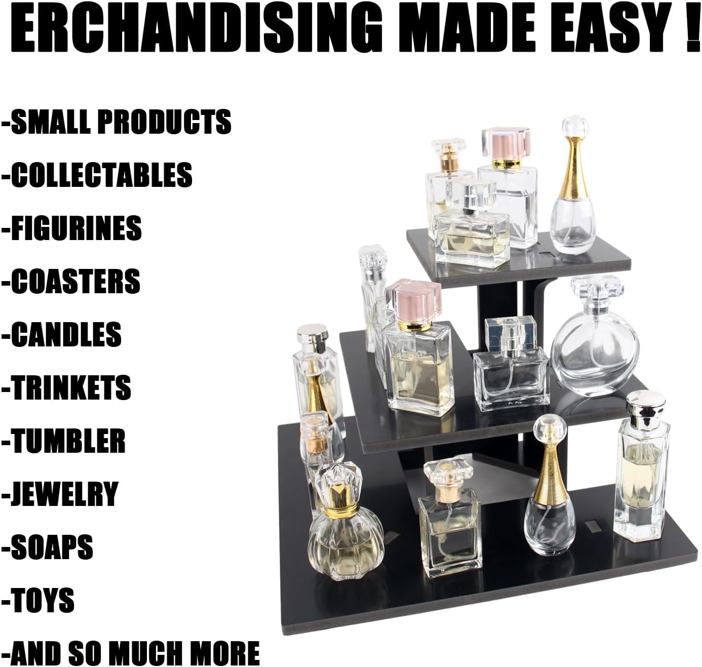 WANLIAN 3-Tier Corner Retail Table Display Stand, Portable Display Rack Shelves for Vendors, Craft Shows, Farmers Market, Pop Up Shop Countertop Black Risers for Display, Soap, Candles, Tumblers