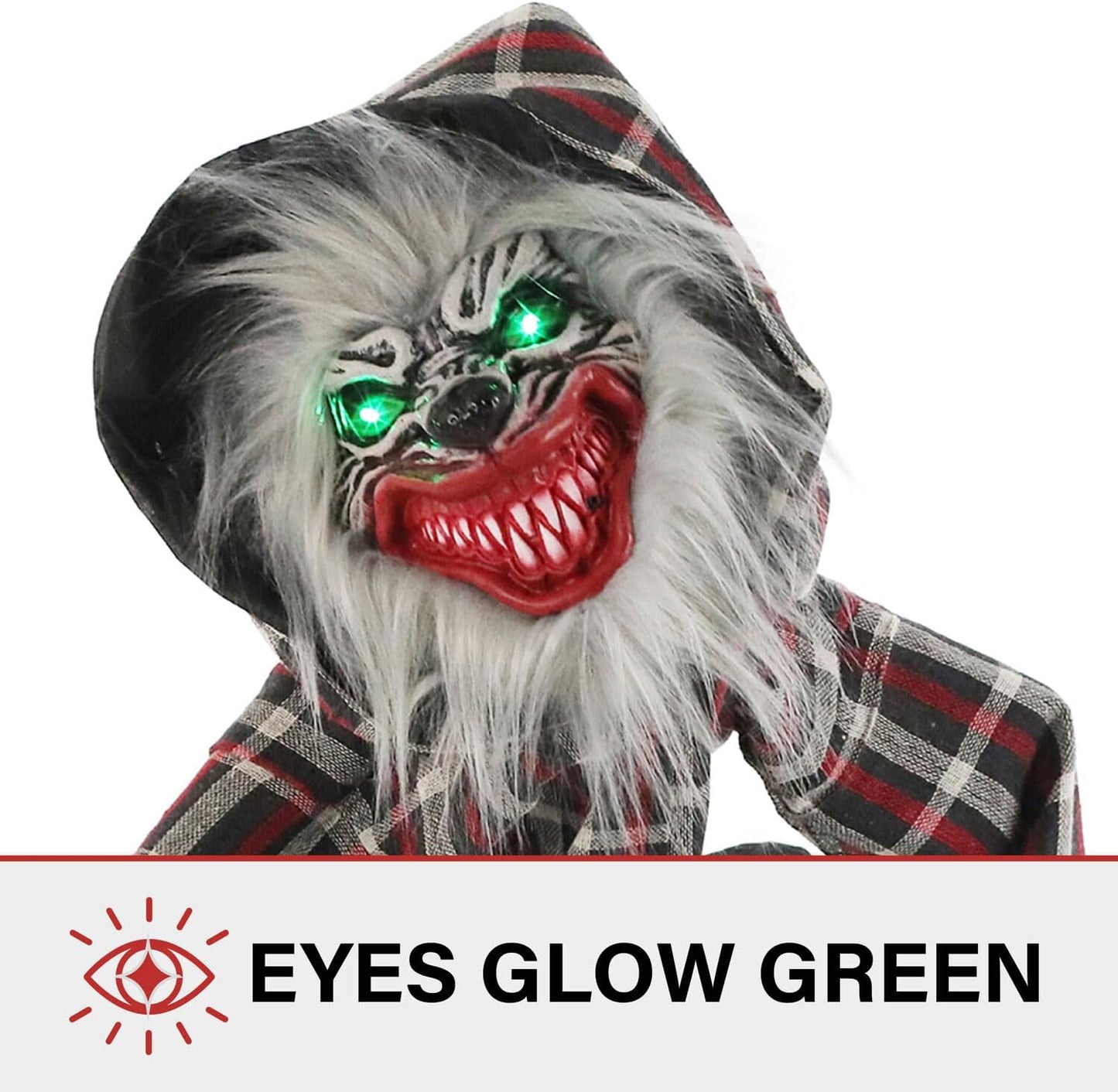 Haunted Hill Farm Squatting Werewolf Animatronic with Movement,Sounds,and Light-Up Eyes for Scary Halloween Decoration,24 x 18 x 30