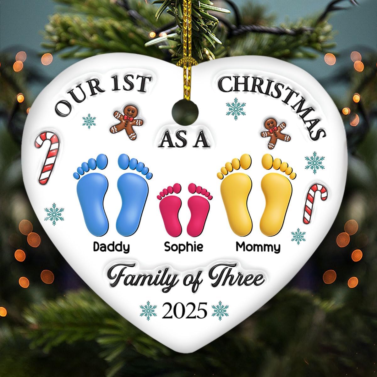 Our First Christmas Personalized 3D Effect Heart Ceramic Ornament – Gift for Newlyweds or Newly Married Woman This Christmas