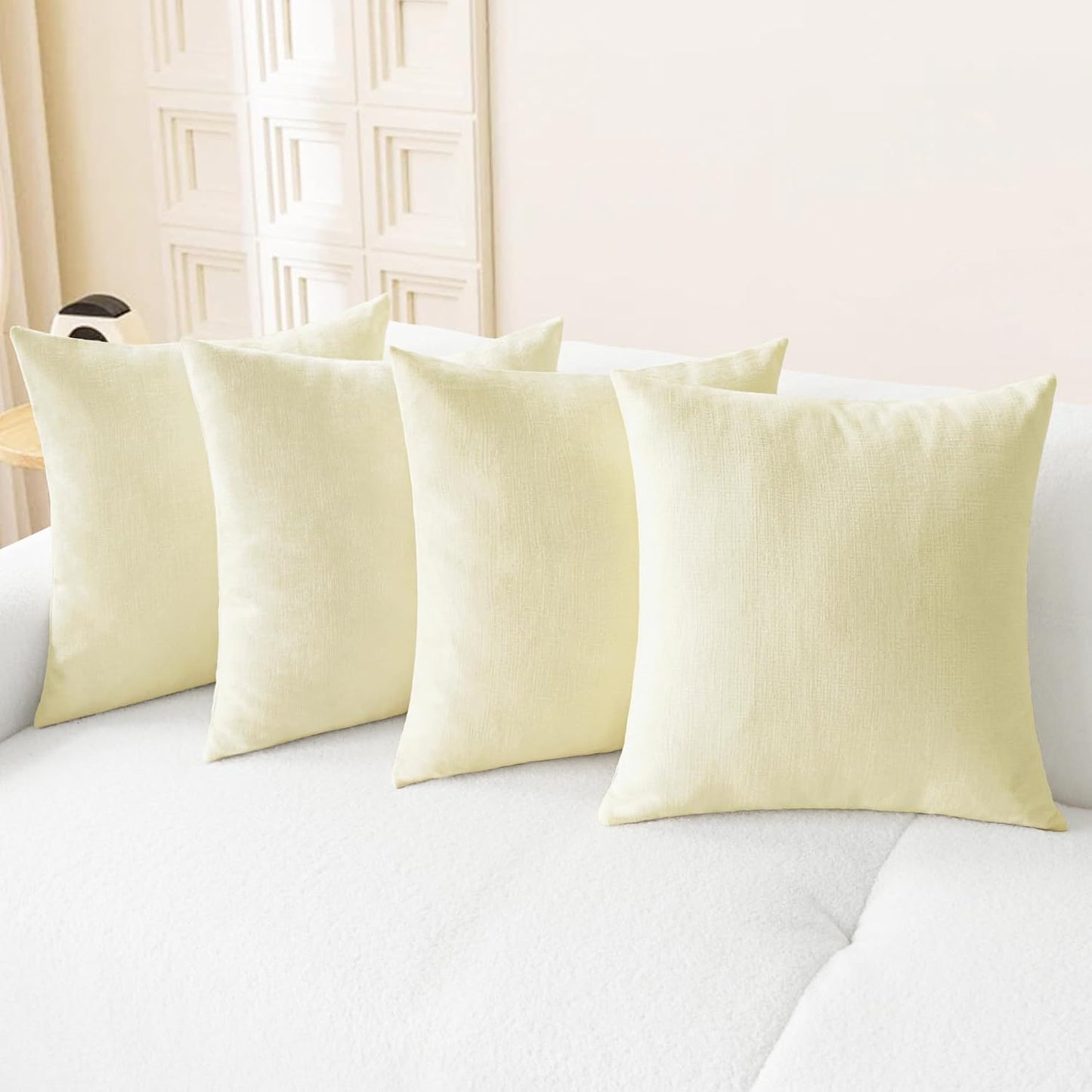 CaliTime Throw Pillow Covers Decorative 18 X 18 Inches Pack of 4 Cozy Chenille Cushion Cases for Couch Sofa Bed Living Room Home Beige