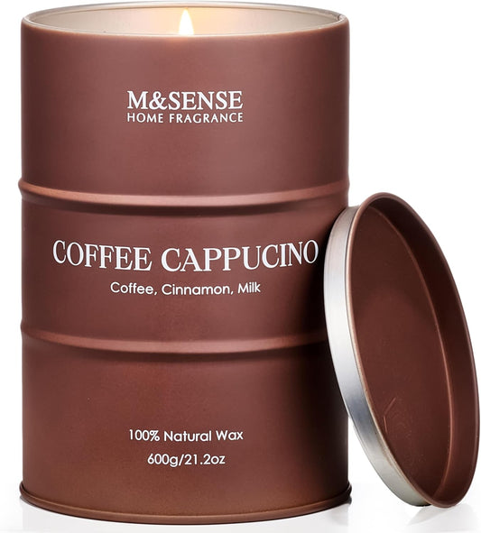 M&SENSE Coffee Cappucina Large Scented Candles, Soy Natural Wax Candle 21.2oz 120 Hours Long Lasting Burning, Strong Coffee Aroma Candle Unique Housewarming Appreciation Gifts