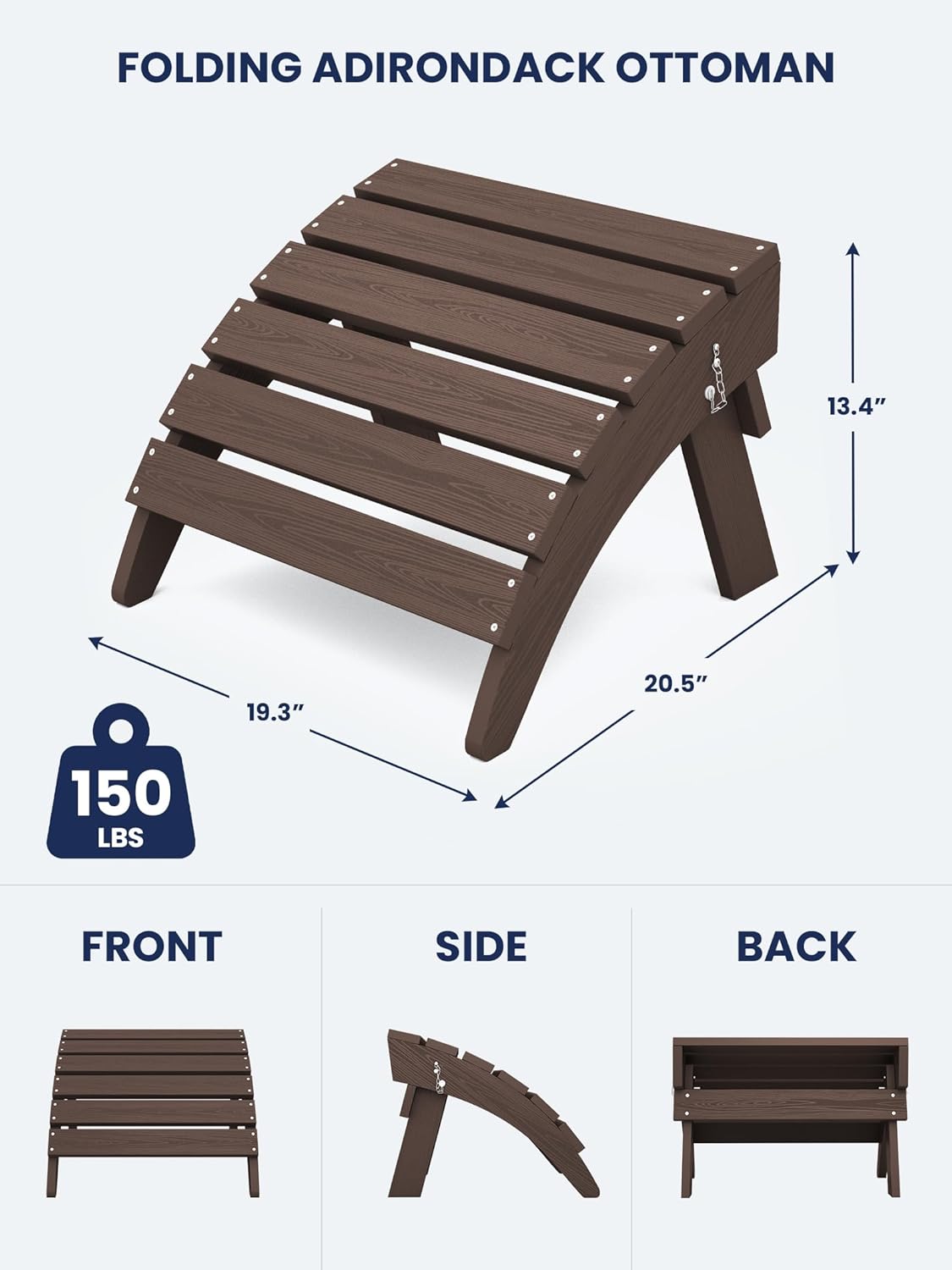 KINGYES Folding Adirondack Ottomans Set of 2 for Adirondack Chair, Coffee