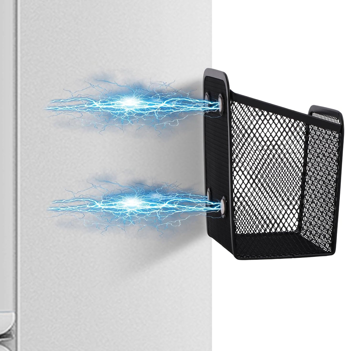 Black Small Magnetic Basket Set of 2, Refrigerator Basket, Magnetic Baskets Heavy Duty, Magnetic Storage for Locker Organizer Holder for Whiteboard Office, 3.7"x2.7"x4.8"