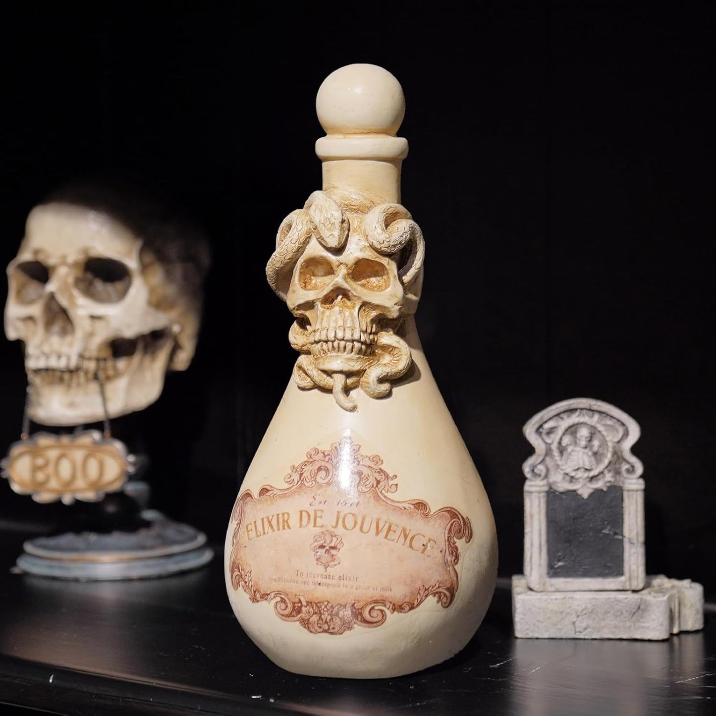 Braxio Halloween Decorations Indoor Potion Bottles - White Skull Décor with Snake Halloween Decoration Room Decor Aesthetic Gift for Women Halloween Party Decorations Bottles 4.25 * 4.25 * 9.5 Inch
