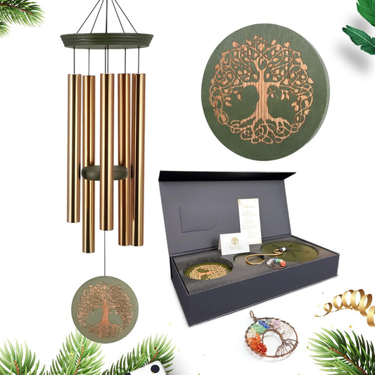Gifts for Mom & Grandma - Outdoor Wind Chimes with Engraved Tree of Life, Large Patio Hanging Decor for Garden, Yard, Christmas, Anniversary Celebrations