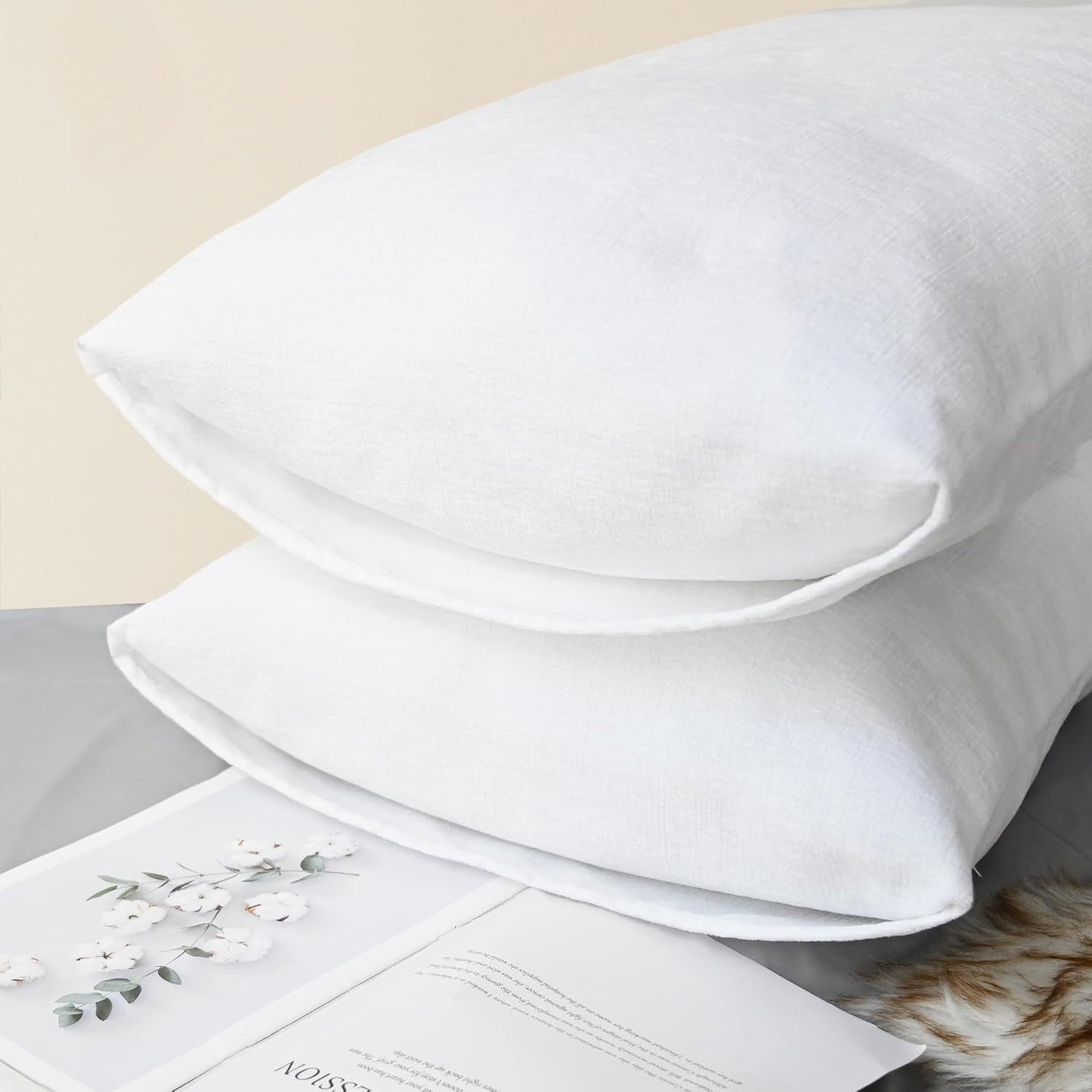 CaliTime Throw Pillow Covers Decorative 20 X 26 Inches Pack of 2 Cozy Chenille Standard Pillow Shams Cases for Couch Sofa Bed Living Room Home True White