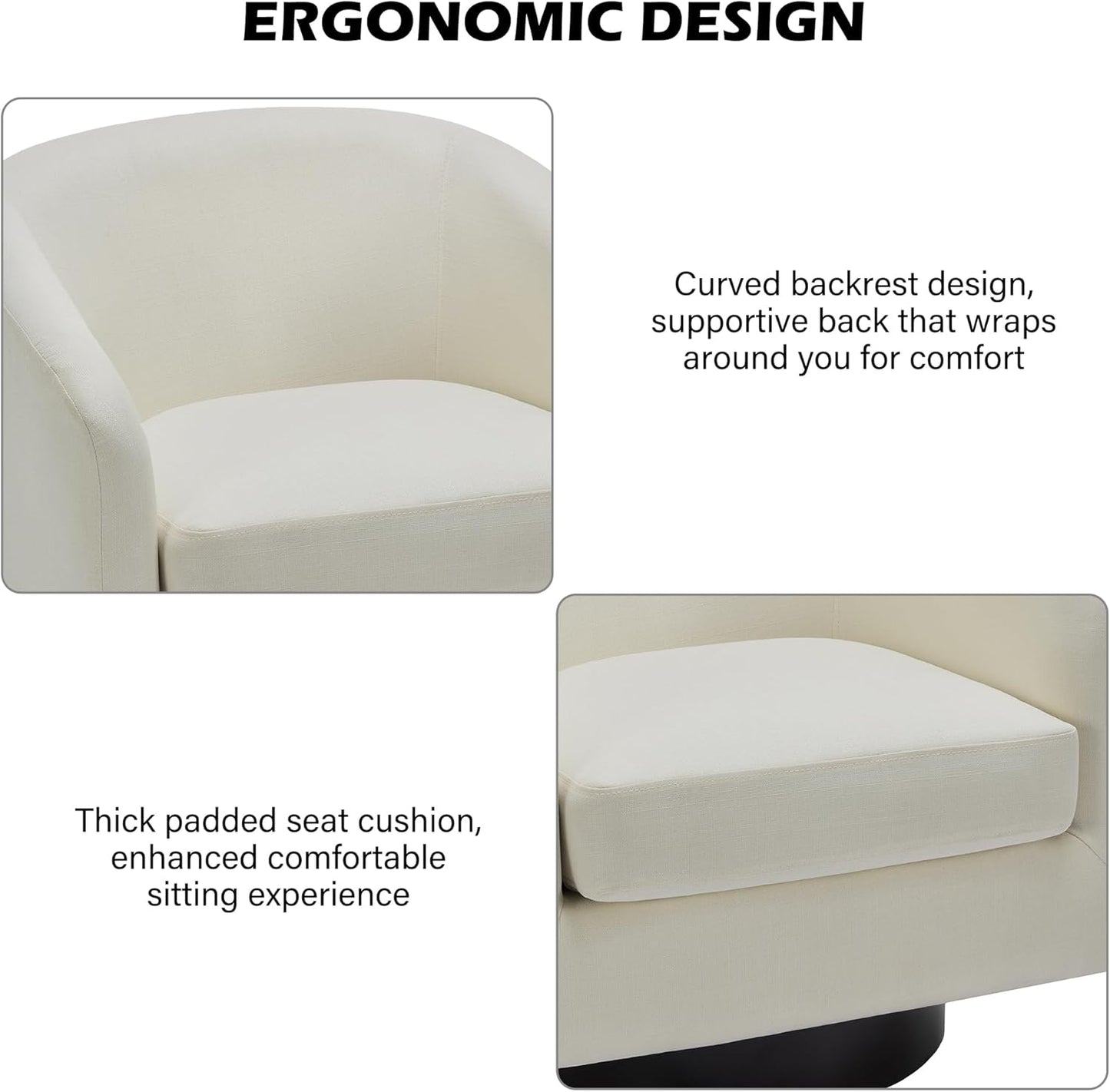 Swivel Barrel Accent Chair, Modern Round Linen Arm Chair for Living Room, Bedroom, Comfy Club Reading Chairs for Adults（Linen Fabric, Beige, Set of 2