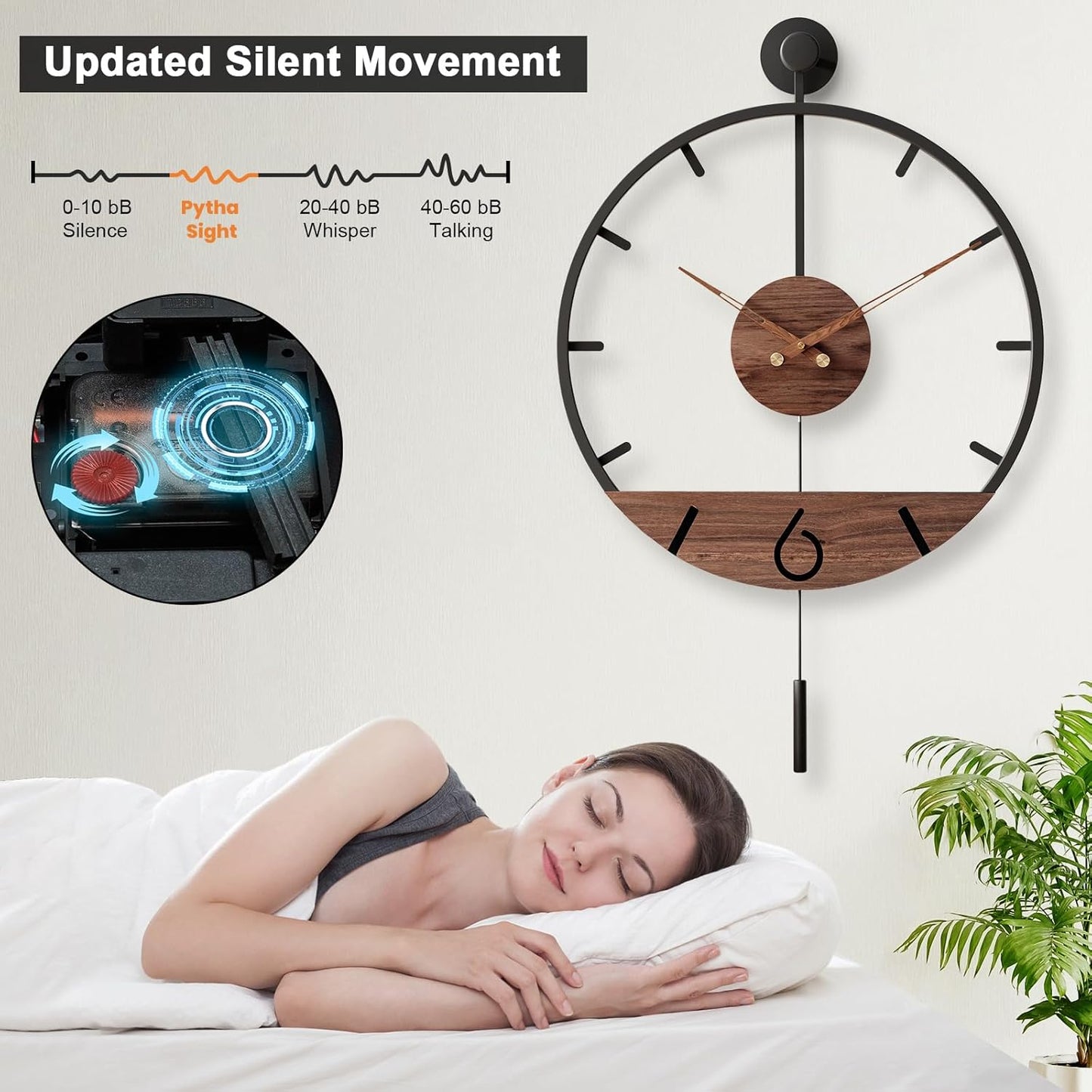 30.7×20 Inch Large Modern Decorative Pendulum Wall Clock,Big Metal Farmhouse Oversized Silent Wall Clocks Minimalist Elegant Walnut Dial Pointers for Living Room,Office,Dining Room Decor