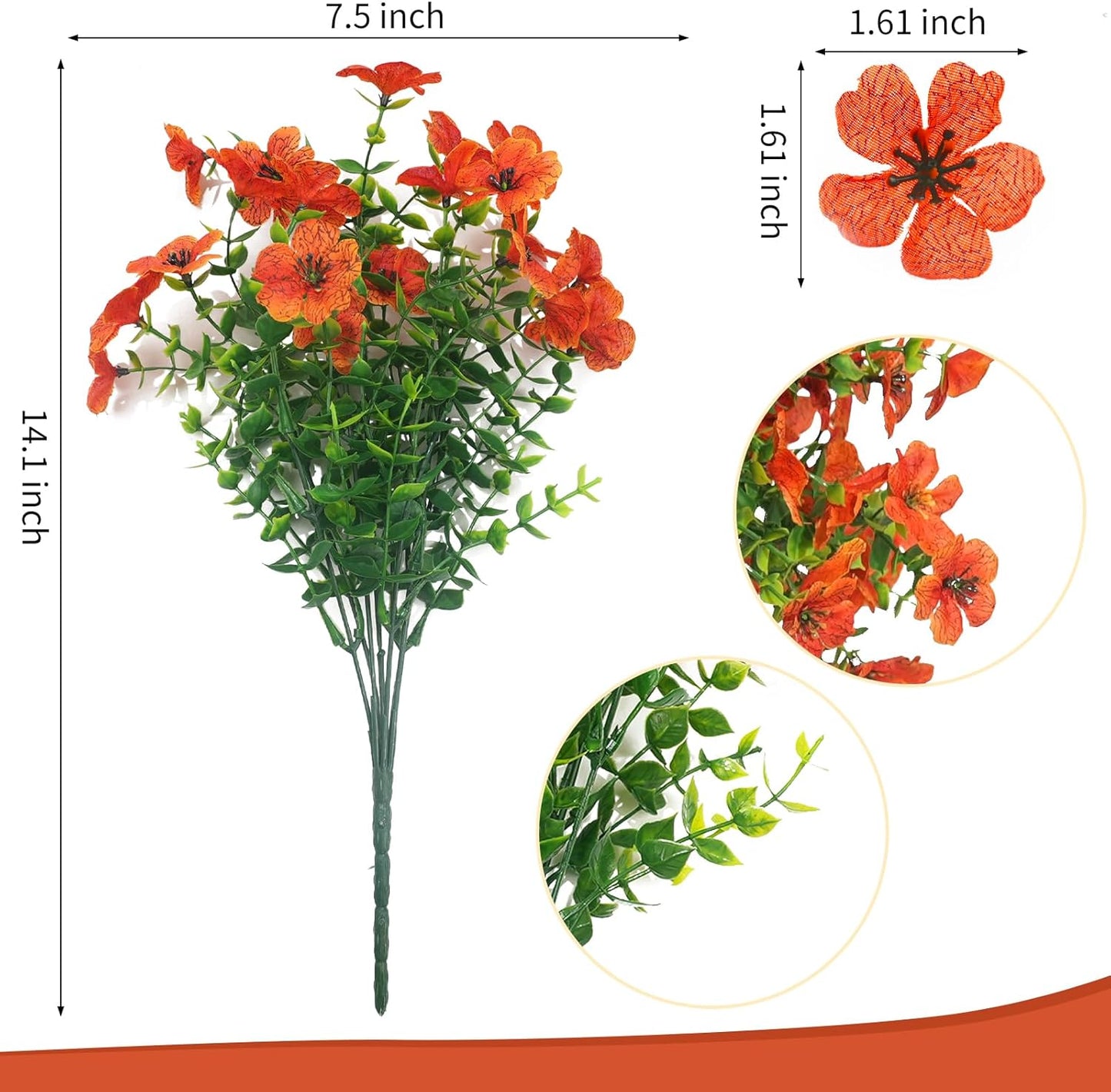 ‌20 Bundles Artificial Flowers for Outdoors‌ with 6 Faux Butterflies, UV Resistant ‌Fake Flowers‌ with Eucalyptus Leaves, ‌Artificial Plants Outdoor‌ for Patio Garden Porch Home Decor (Orange)