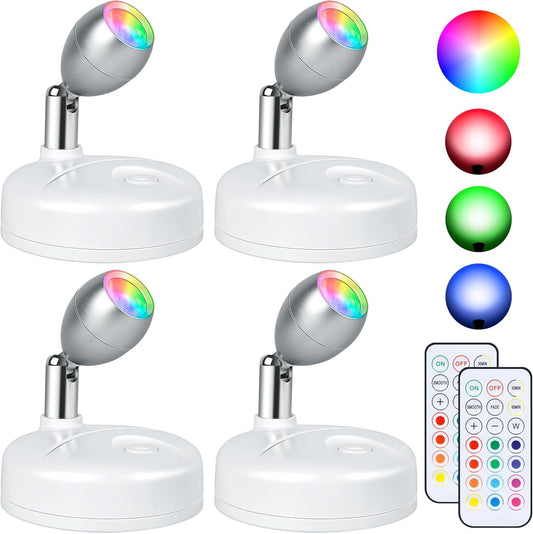 4 Pack Battery Operated Spot Lights Indoor, 13 Color Plant Uplighting Decor, Wall Lights for Pictures, Display for Tree Artwork Bookshelf