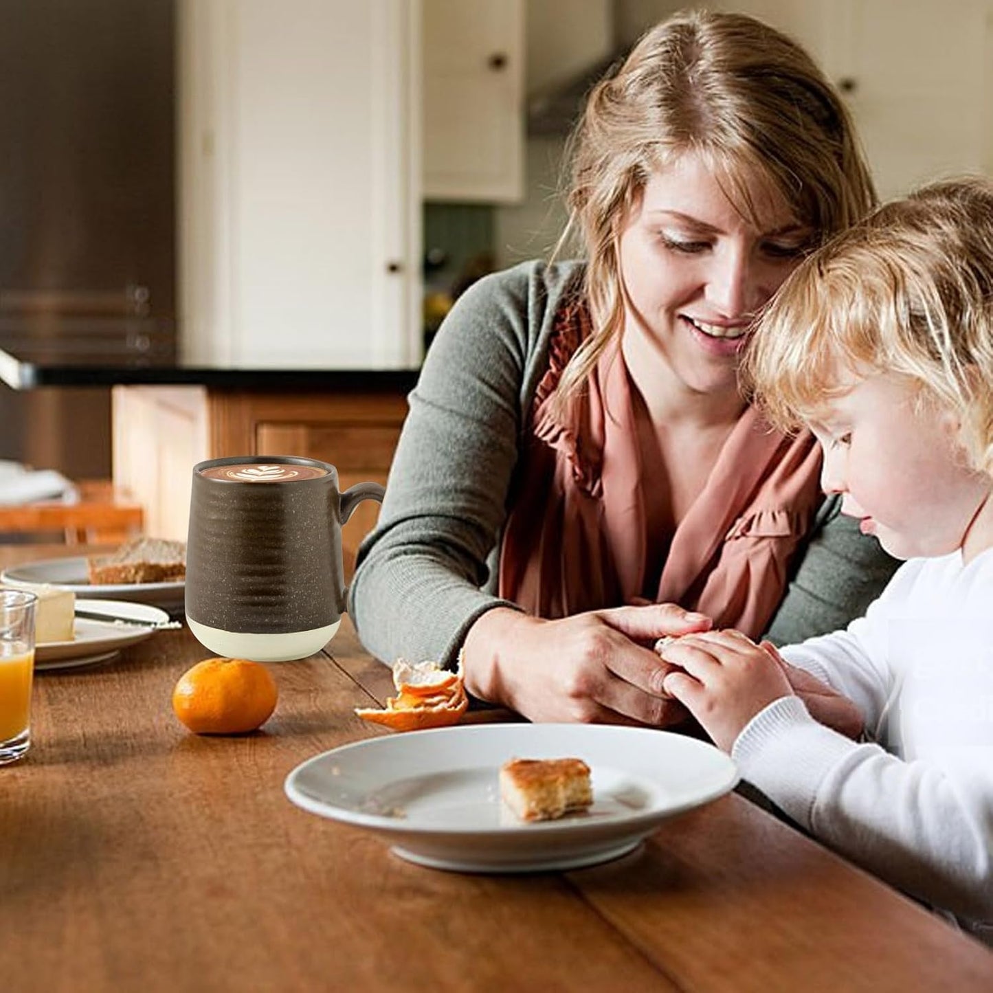 Hasense Ceramic Coffee Mug Set of 4, 15 oz Coffee Cups with Big Handles, Large Latte Mugs for Men and Women, Christmas Cups for Tea, Hot Cocoa, Latte, Cappuccino, Dishwasher Microwave Safe, Brown