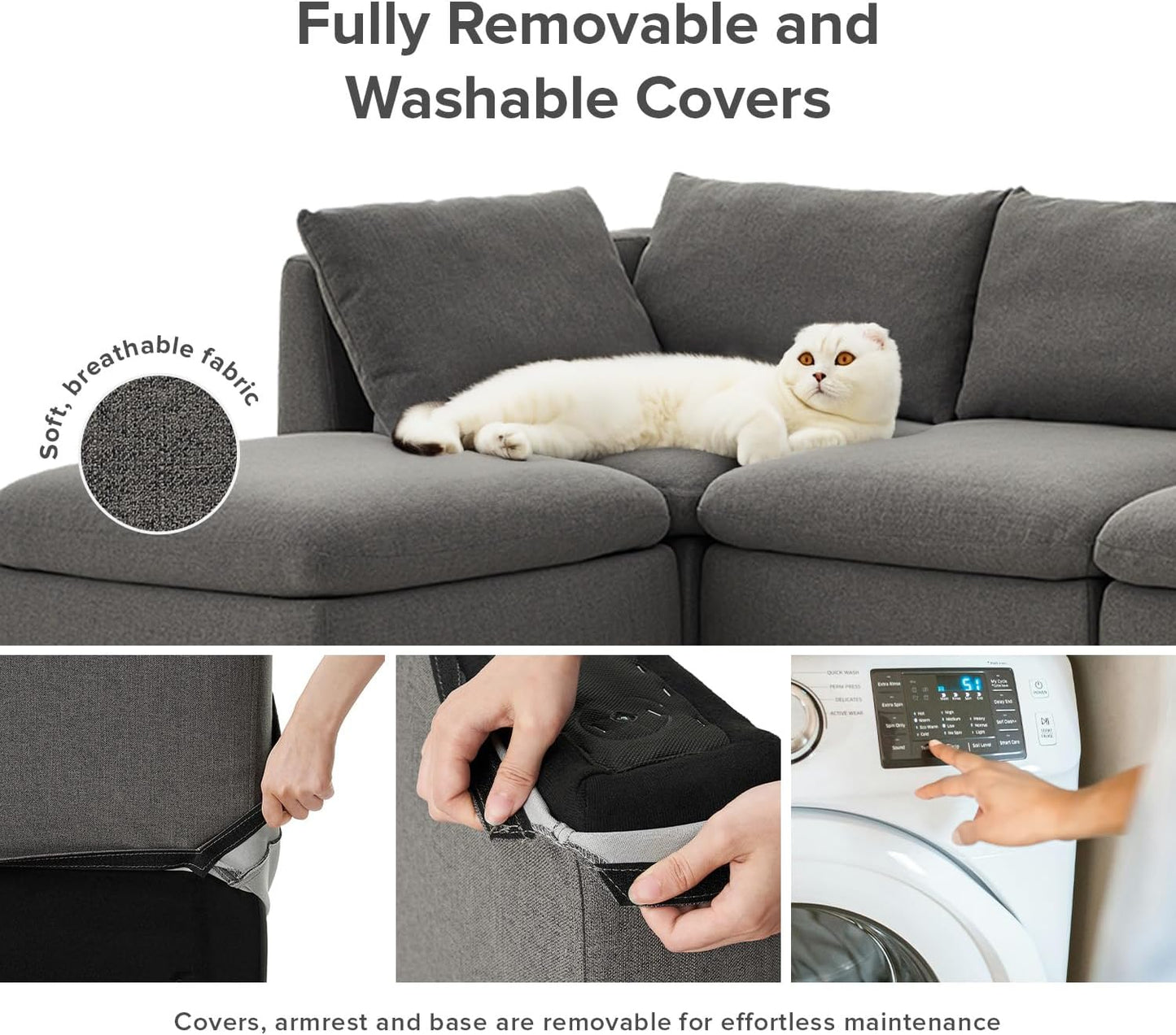 mopio Oversized Modular Sectional Sofa with Fully Removable Covers and Storage, Convertible U, L-Shaped and Sleeper Sectional, Modern Couches with Ottoman Chaise (Stone Gray Fabric, 6 Seats, L)