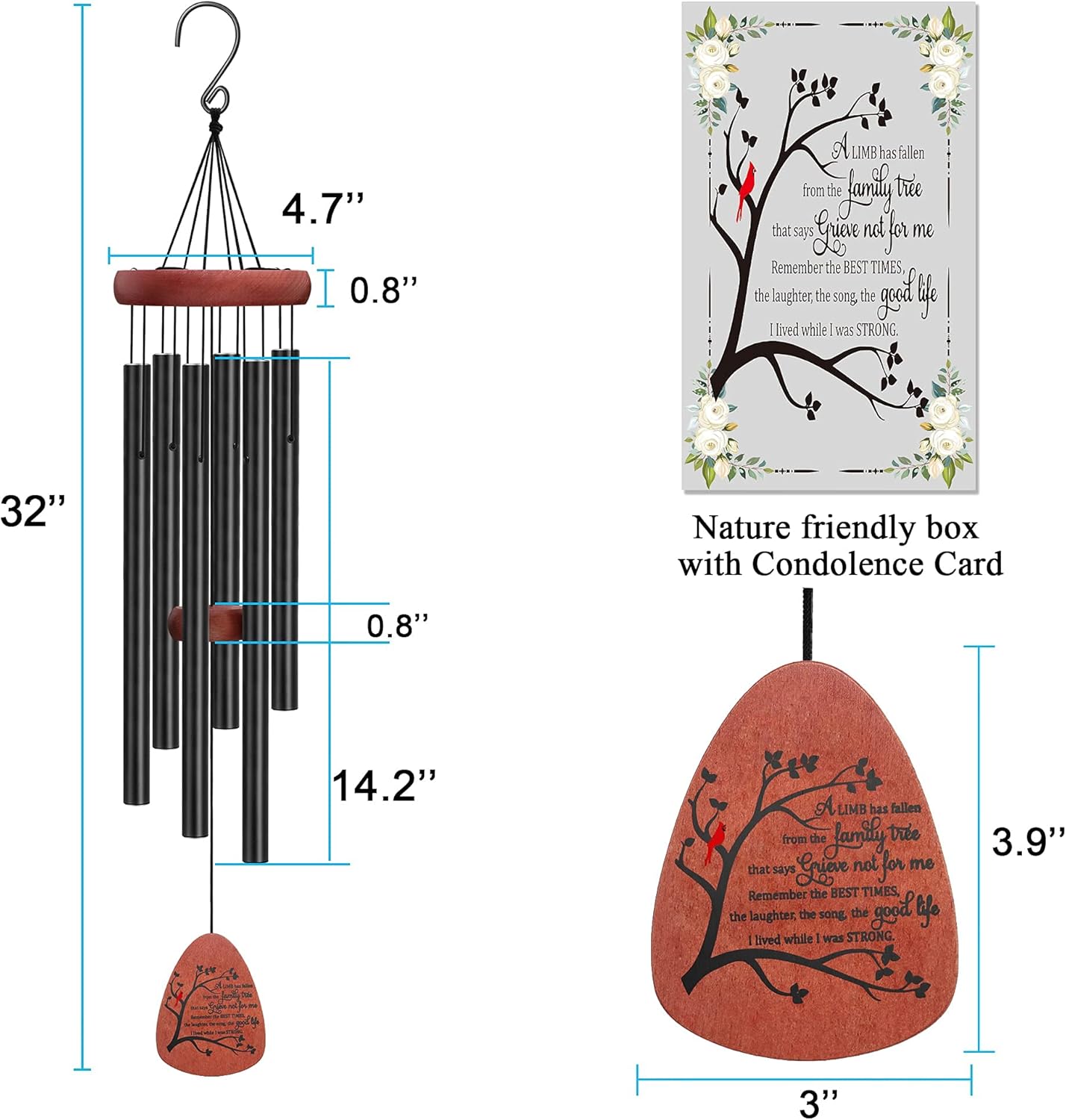Memgift Memorial Wind Chimes for Outside Sympathy Gifts for Loss of Loved One Cardinal Wind Chimes for Outside Outdoors Bereavement/Funeral Gifts for Loss of Mom Dad