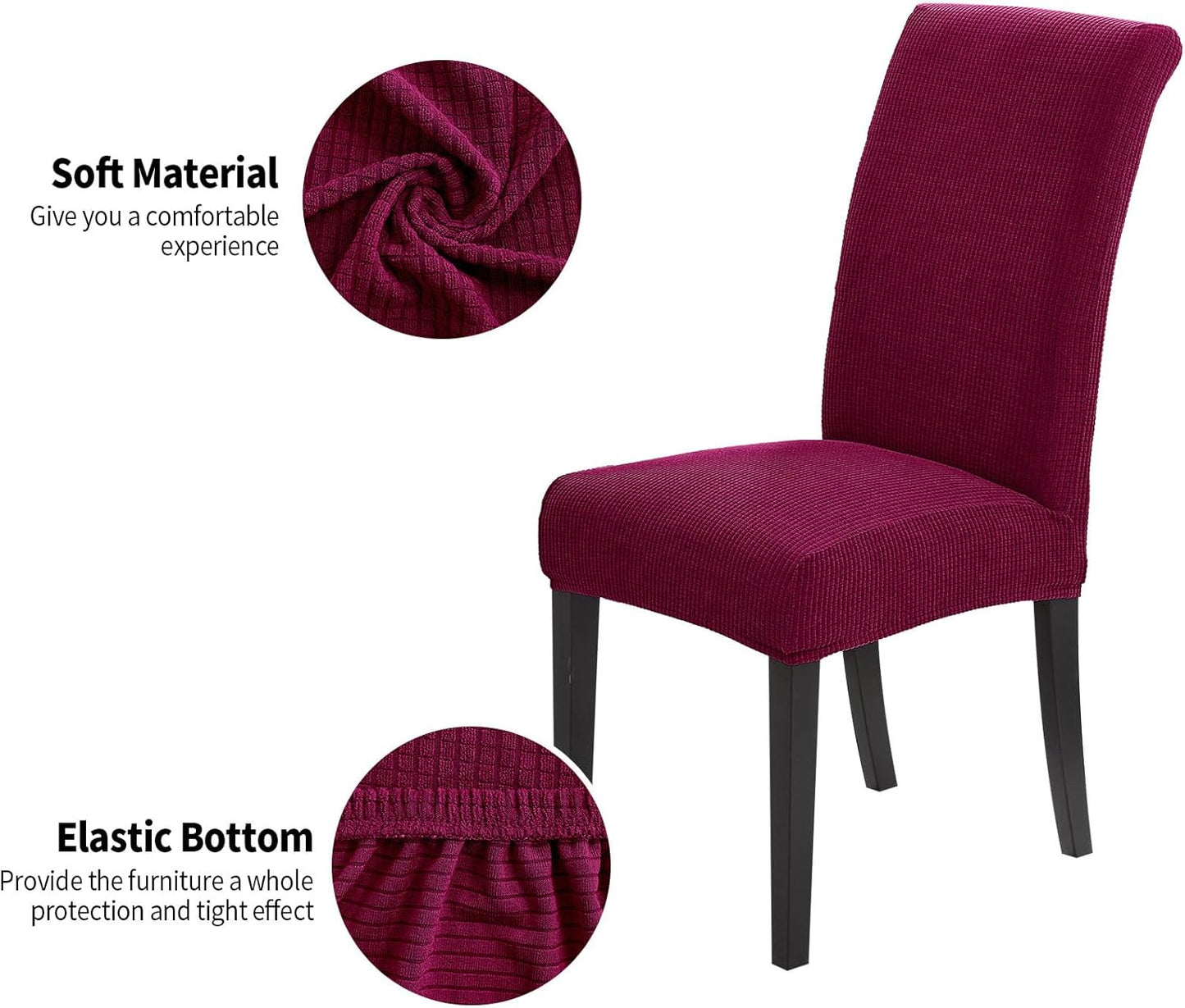 Joccun Chair Covers for Dining Room Set of 4,Dining Chair Slipcovers Stretch Dining Room Chair Covers Seat Protector,Washable Parsons Chair Cover for Home,Hotel(Wine Red,4 Pack)