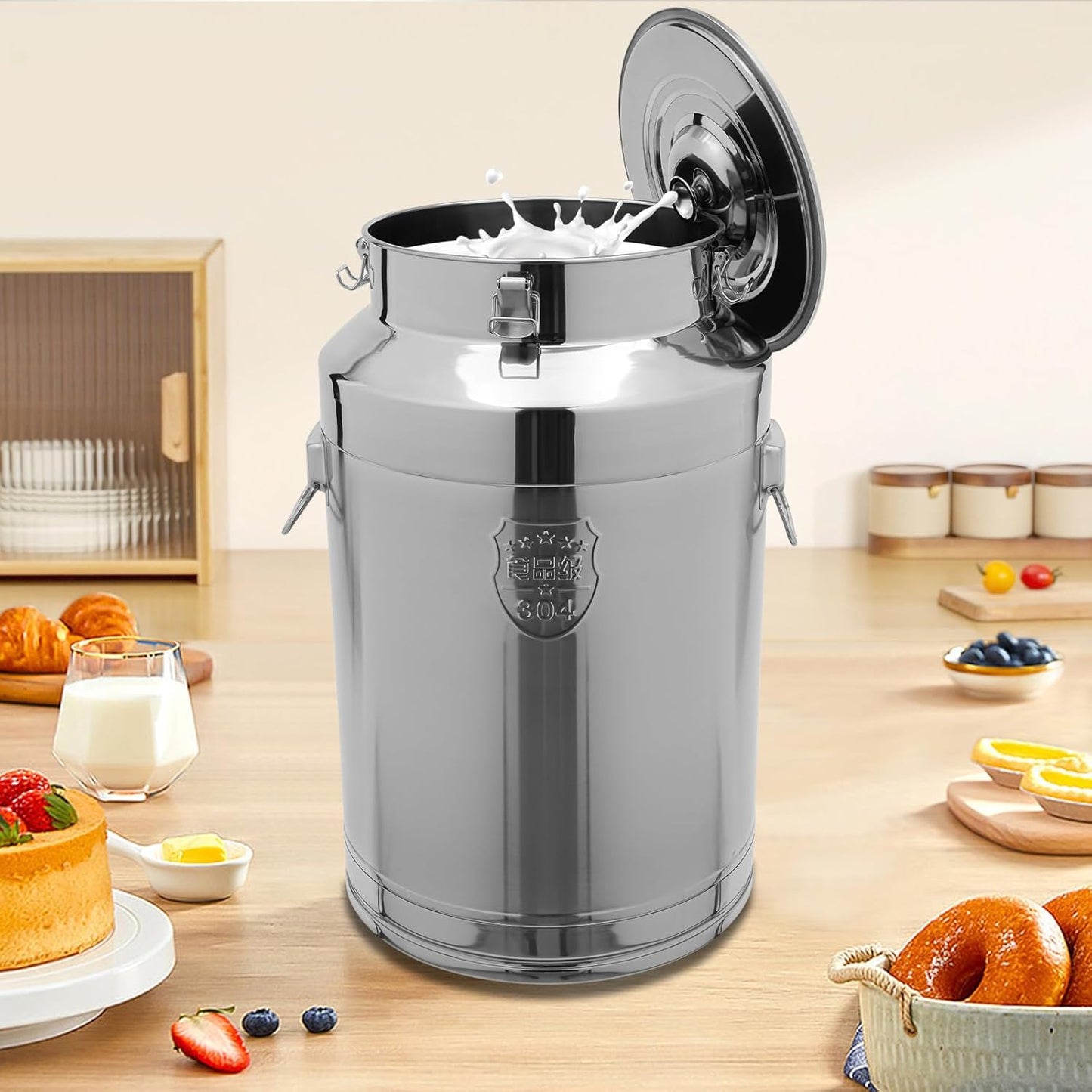 Stainless Steel Milk Can, 304 Stainless Steel Pail 20Gal Milk Can with Sealed Lid, 76L Hanging Lid Metal Milk Jug Bucket for Oil Tea Wine