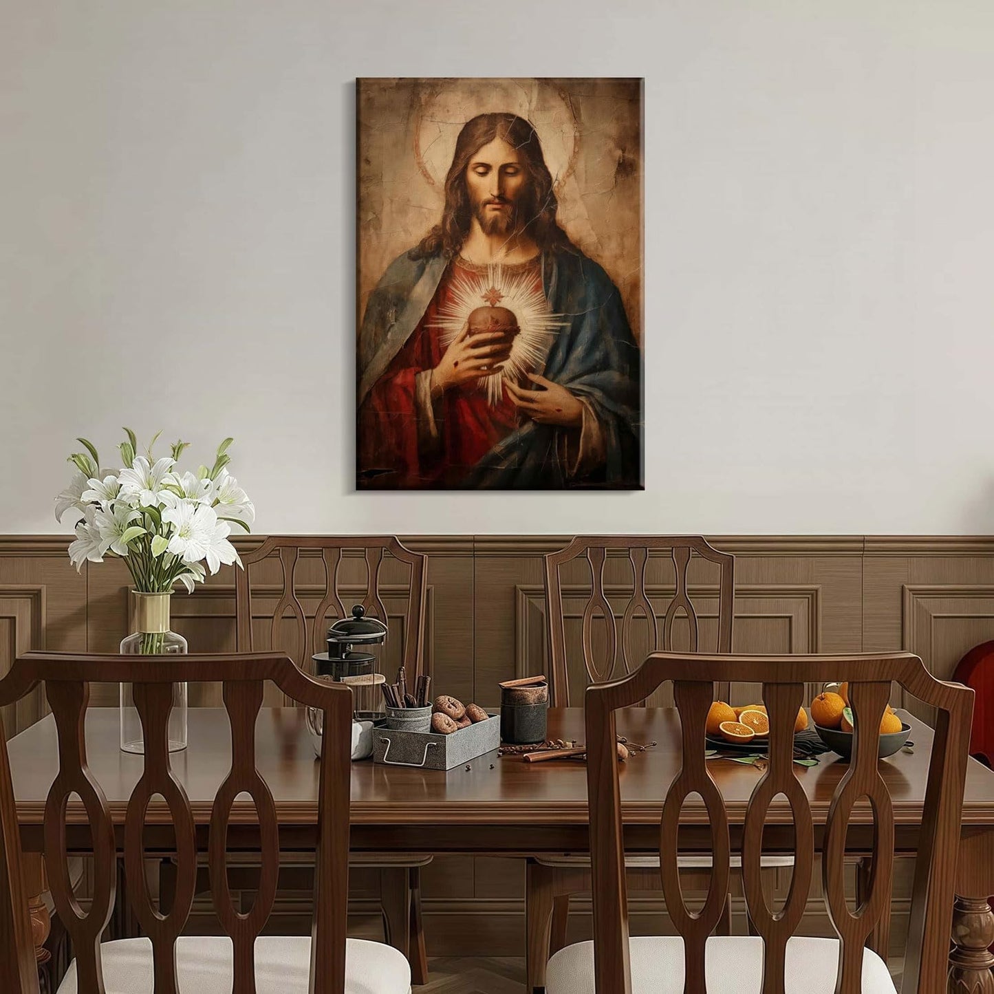 Framed Jesus Sacred Heart Canvas Painting Wall Art Christian Religious Poster Inspirational Bible Art Gallery Style Print for Bedroom Church Home Decor 16X24 Inch Ready to Hang