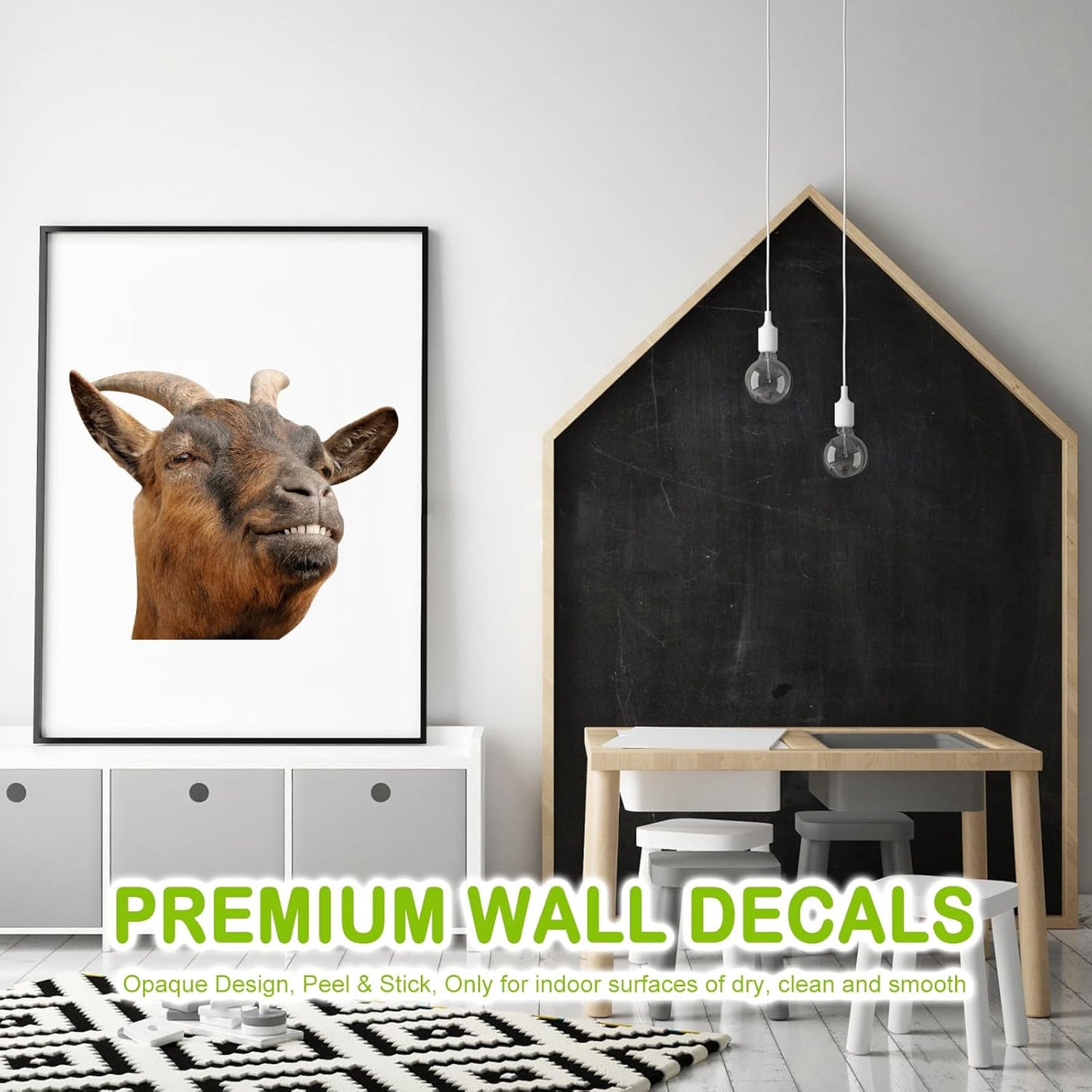 Smiling Goat Window Stickers Decor Funny Wall Stickers Peel and Stick Cute Goat Animals Wall Decals Removable Funny Goat Wall Window Decor for Farmhouse Kitchen Door Closet