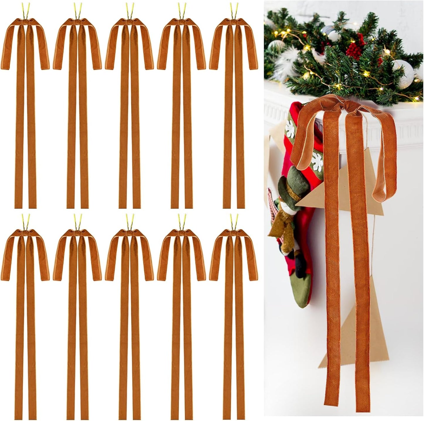 Draupnir 10 Pcs Velvet Christmas Bow 23.62x15.75 inch Velvet Bows for Christmas Tree Topper Staircase Wreath Large Bow for Christmas Indoor Outdoor Decoration(Dark Coffee)