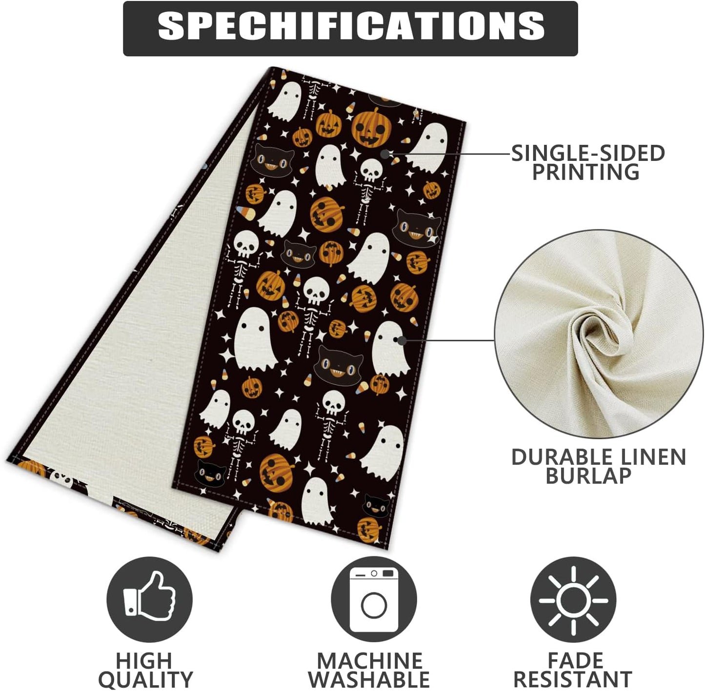 GAGEC Halloween Table Runner Black Cat Pumpkins Seasonal Kitchen Dining Table Home Outdoor Party Decorations (13'' x 108'')