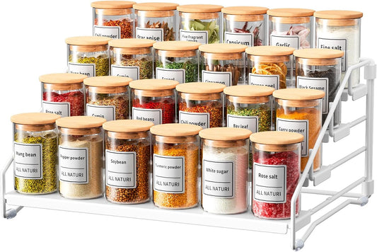 RCHYFEED Spice Rack Organizer for Cabinet, 4 Tier Spice Organization for Cabinet Depth Adjustable,Tierd Spice Rack Seasoning Organizer for Kitchen Countertop Pantry, Metal(1 Pack)